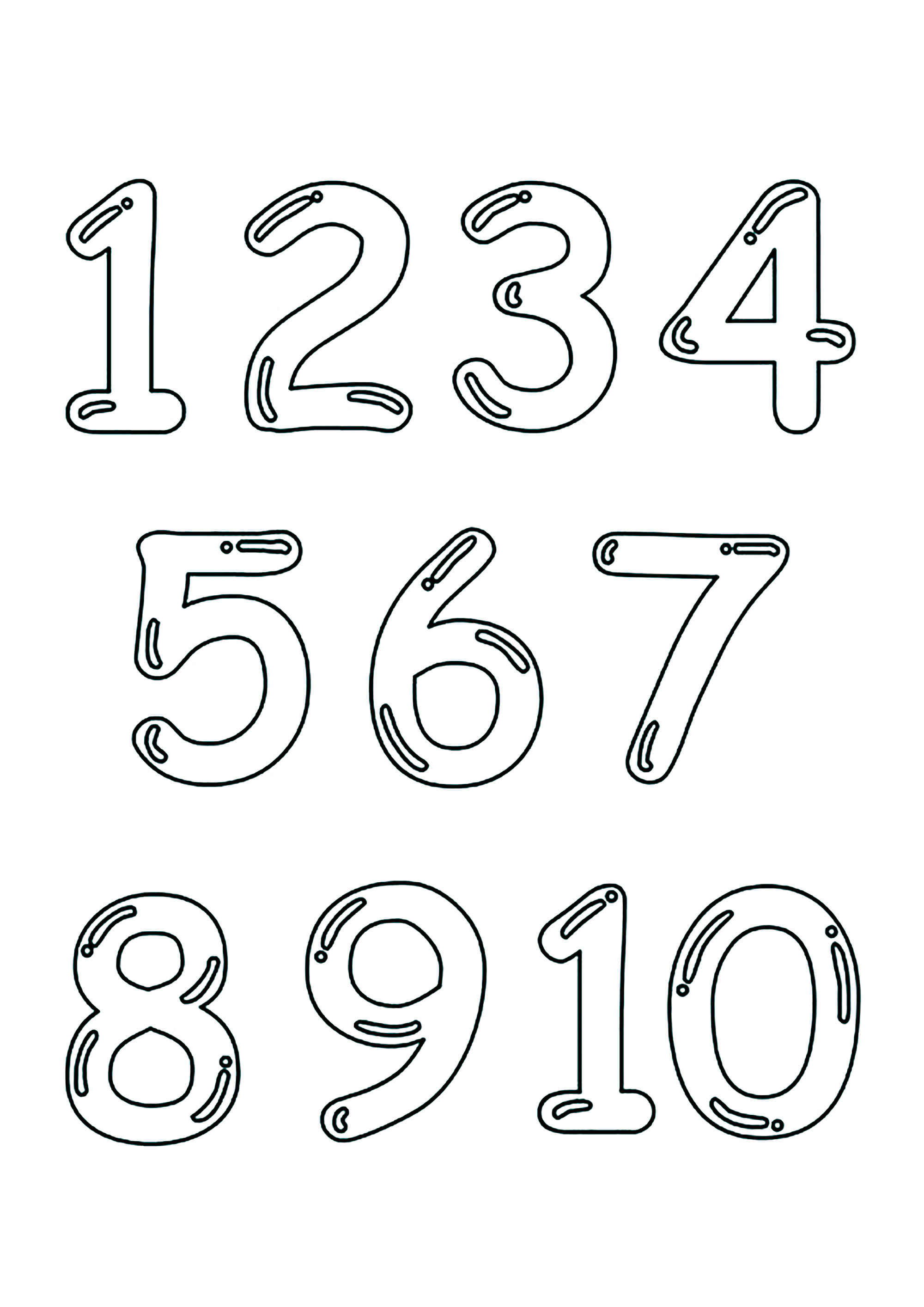 简单的0到10的数字绘图 (供儿童打印的彩页 : 数字)