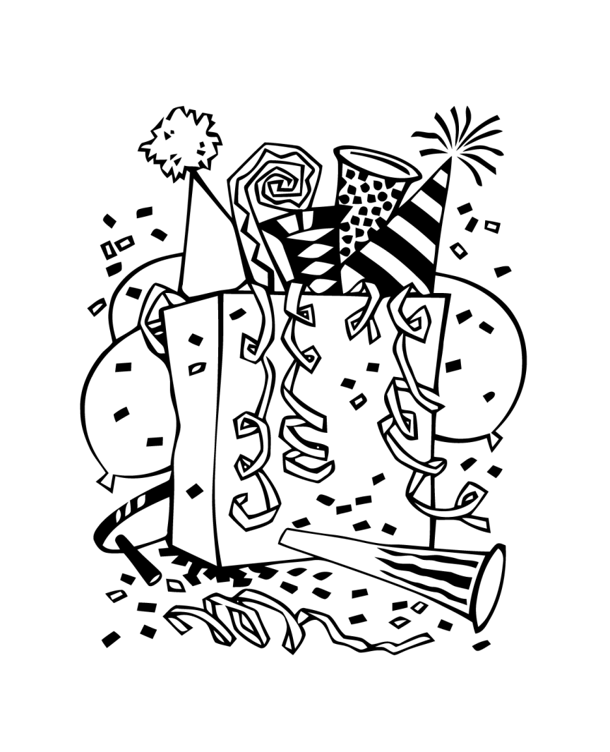 新年涂色画 - 儿童新年填色贺卡 (供儿童打印的彩页 : 新年快乐)