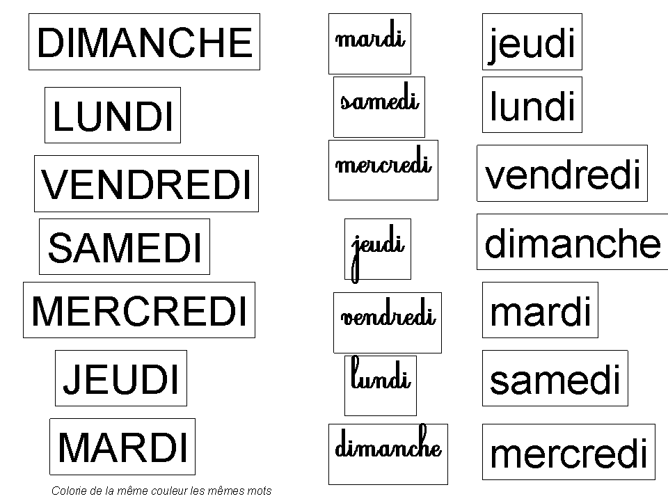 一周七天免费填色图 (供儿童打印的彩页 : 星期)