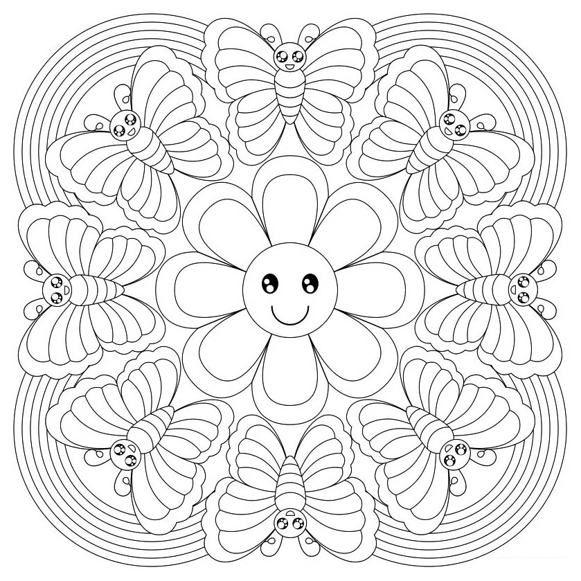适合儿童和小学生的 曼陀罗 着色页 (曼陀罗)