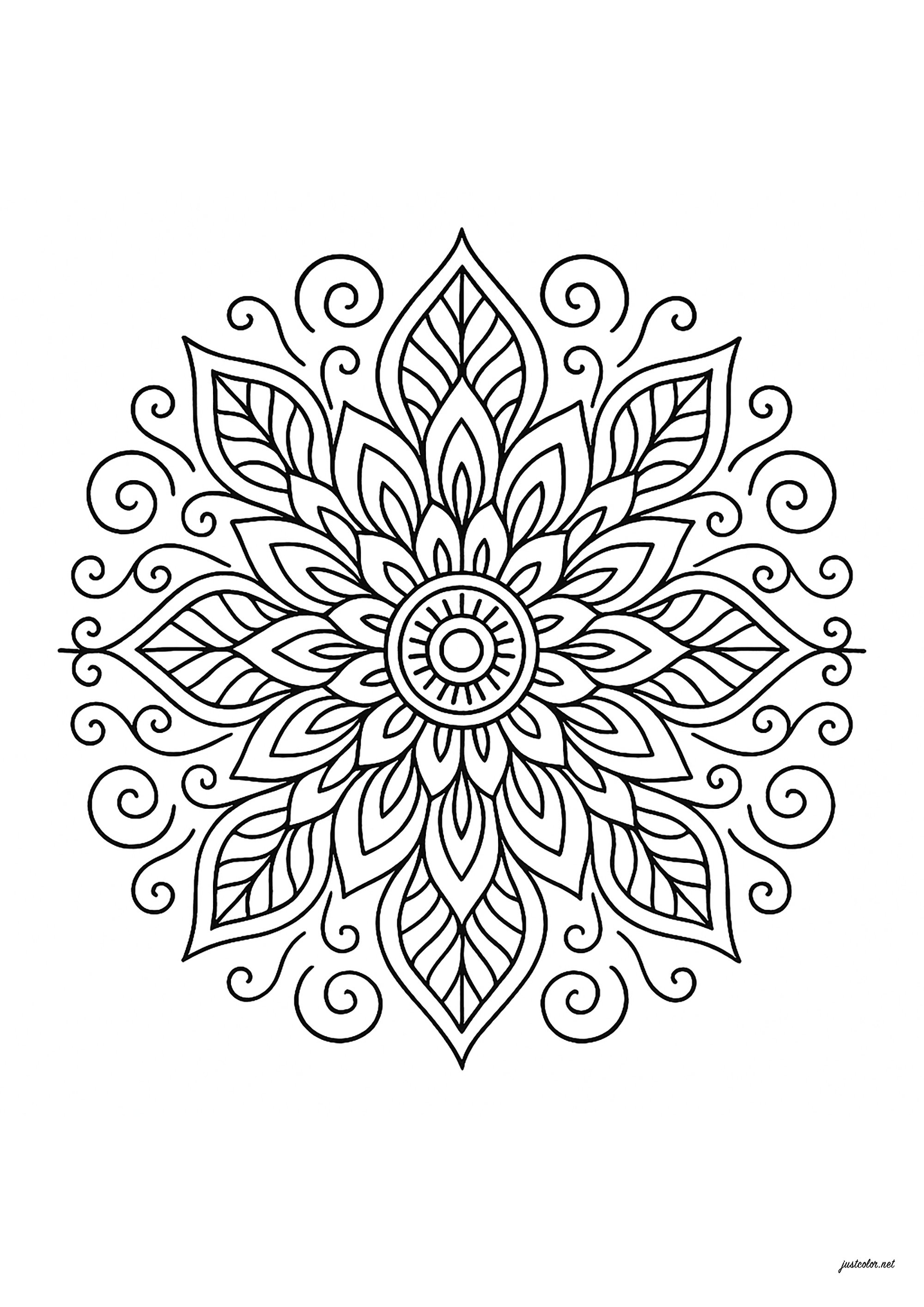 简单花饰曼陀罗 (供儿童打印的彩页 : 曼陀罗)