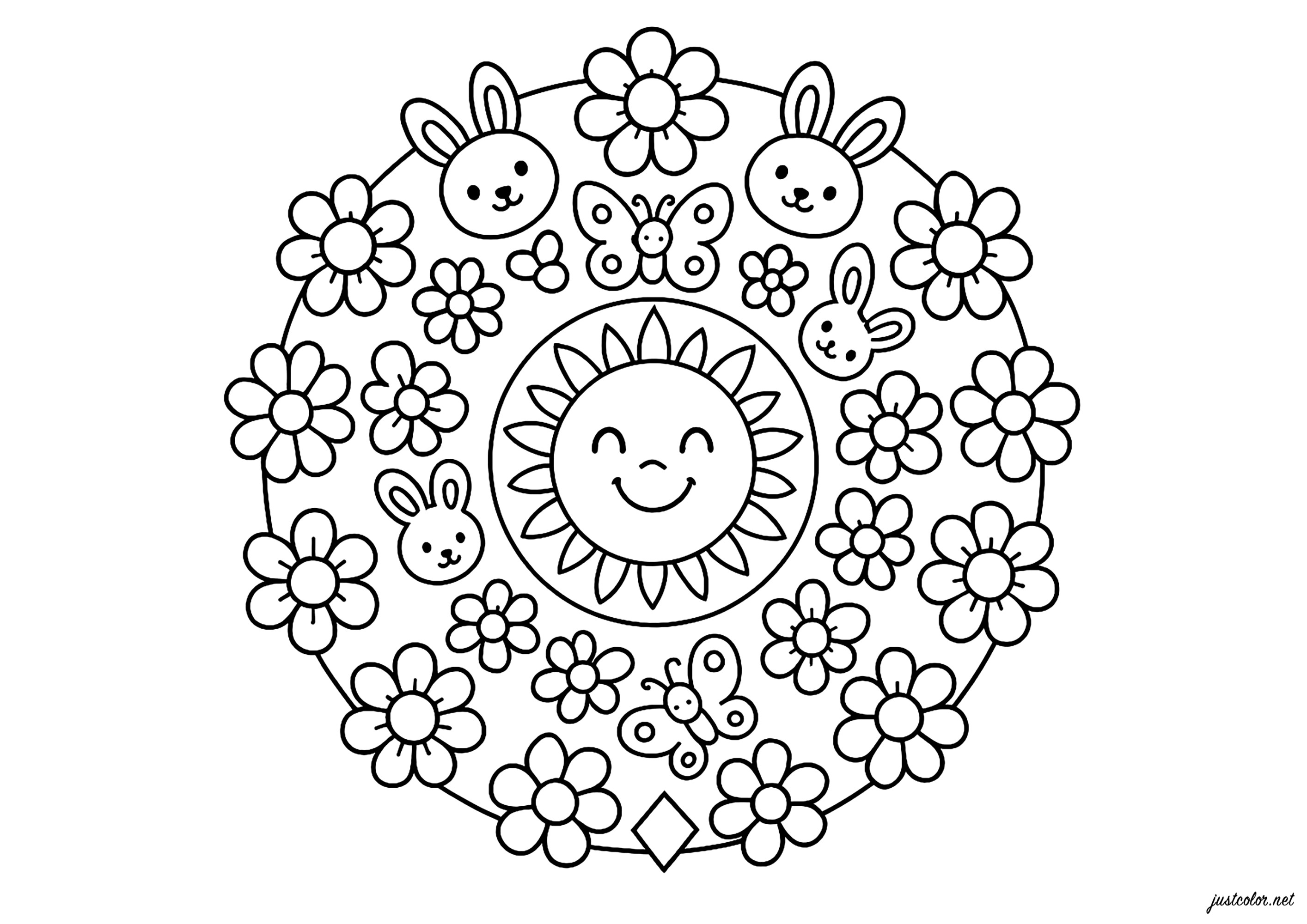 微笑的太阳与自然 (供儿童打印的彩页 : 曼陀罗)