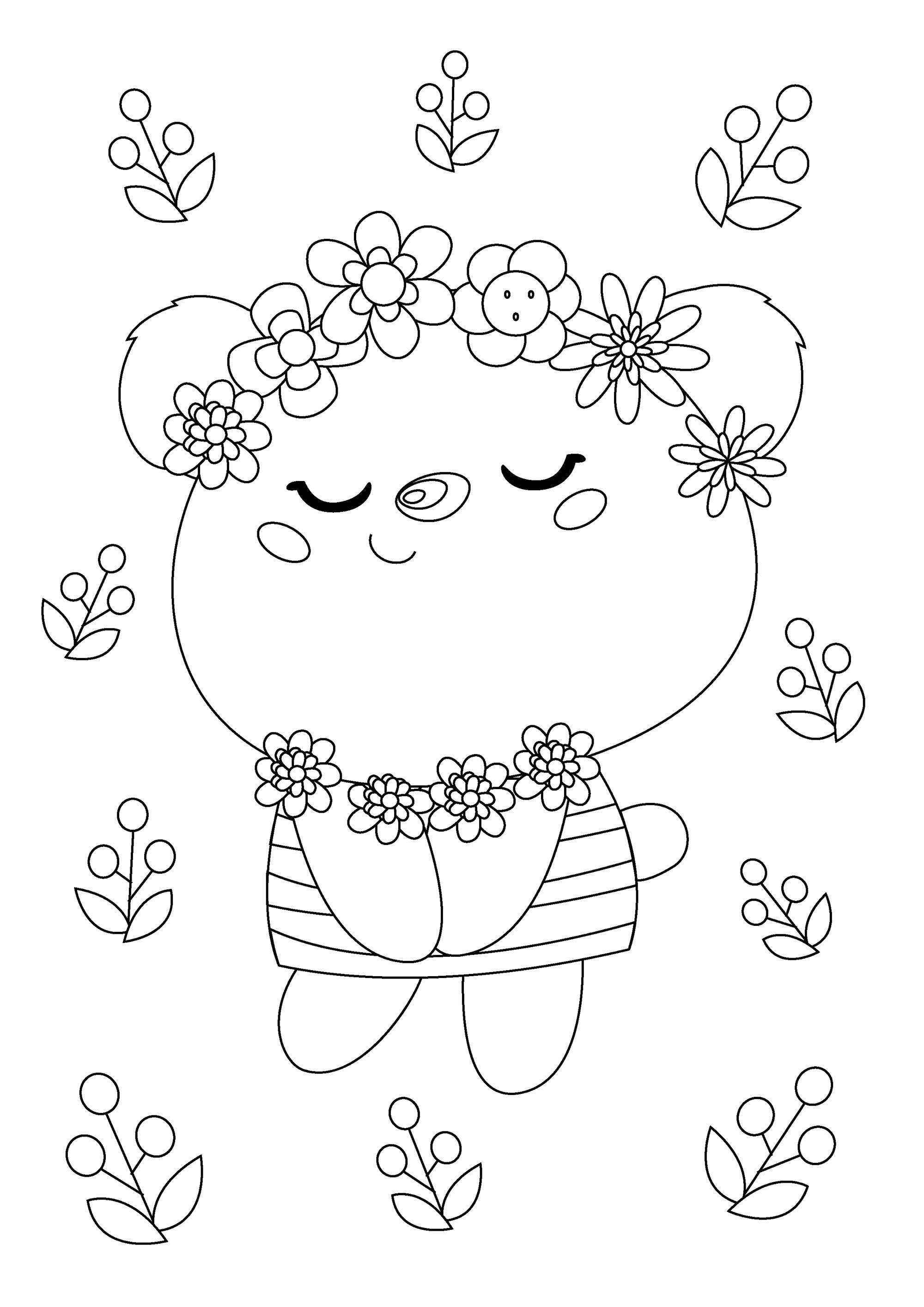 小熊与花朵 (供儿童打印的彩页 : 泰迪熊)