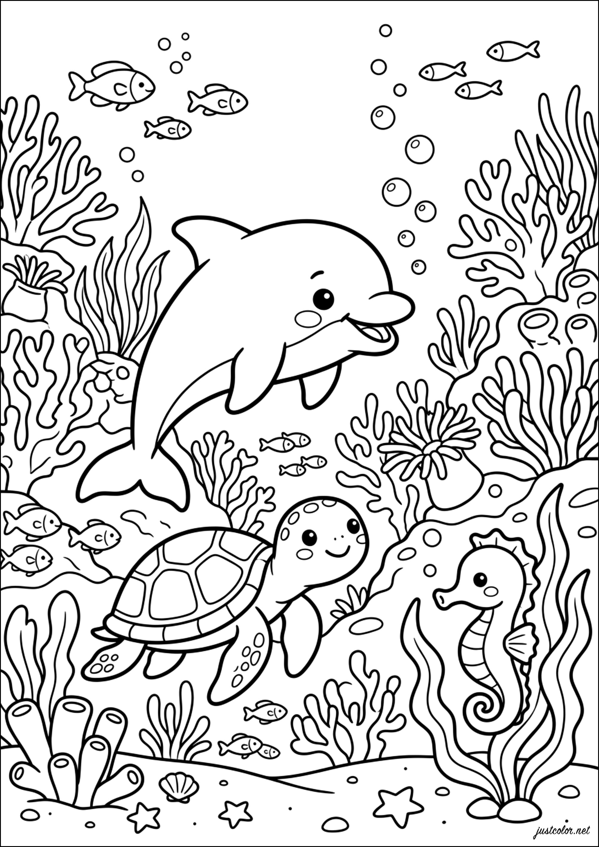 水下友情 (供儿童打印的彩页 : 海洋生物)