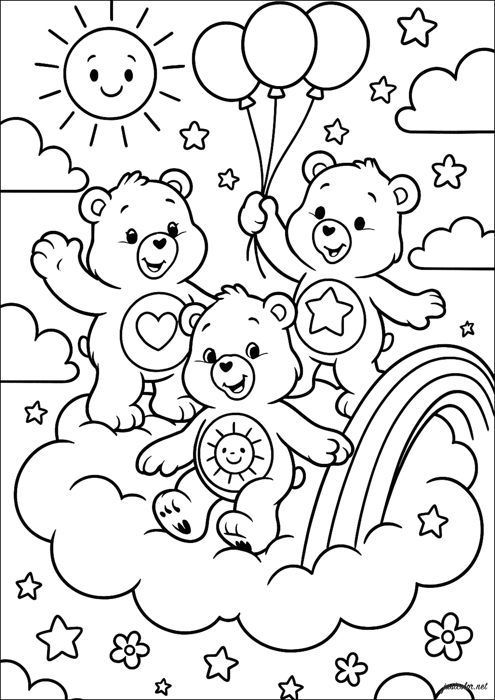 免费可下载的爱心熊涂色页 (供儿童打印的彩页 : 爱心熊)