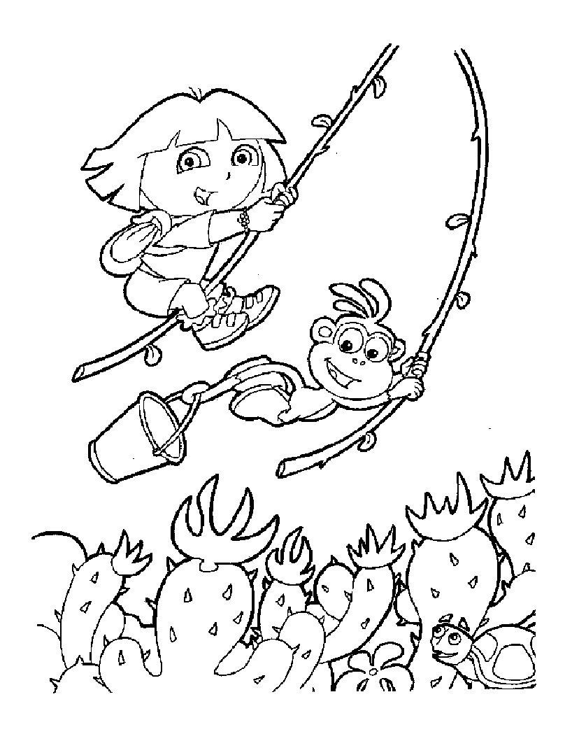 可下载的朵拉探险家填色图 (供儿童打印的彩页 : 爱探险的朵拉)