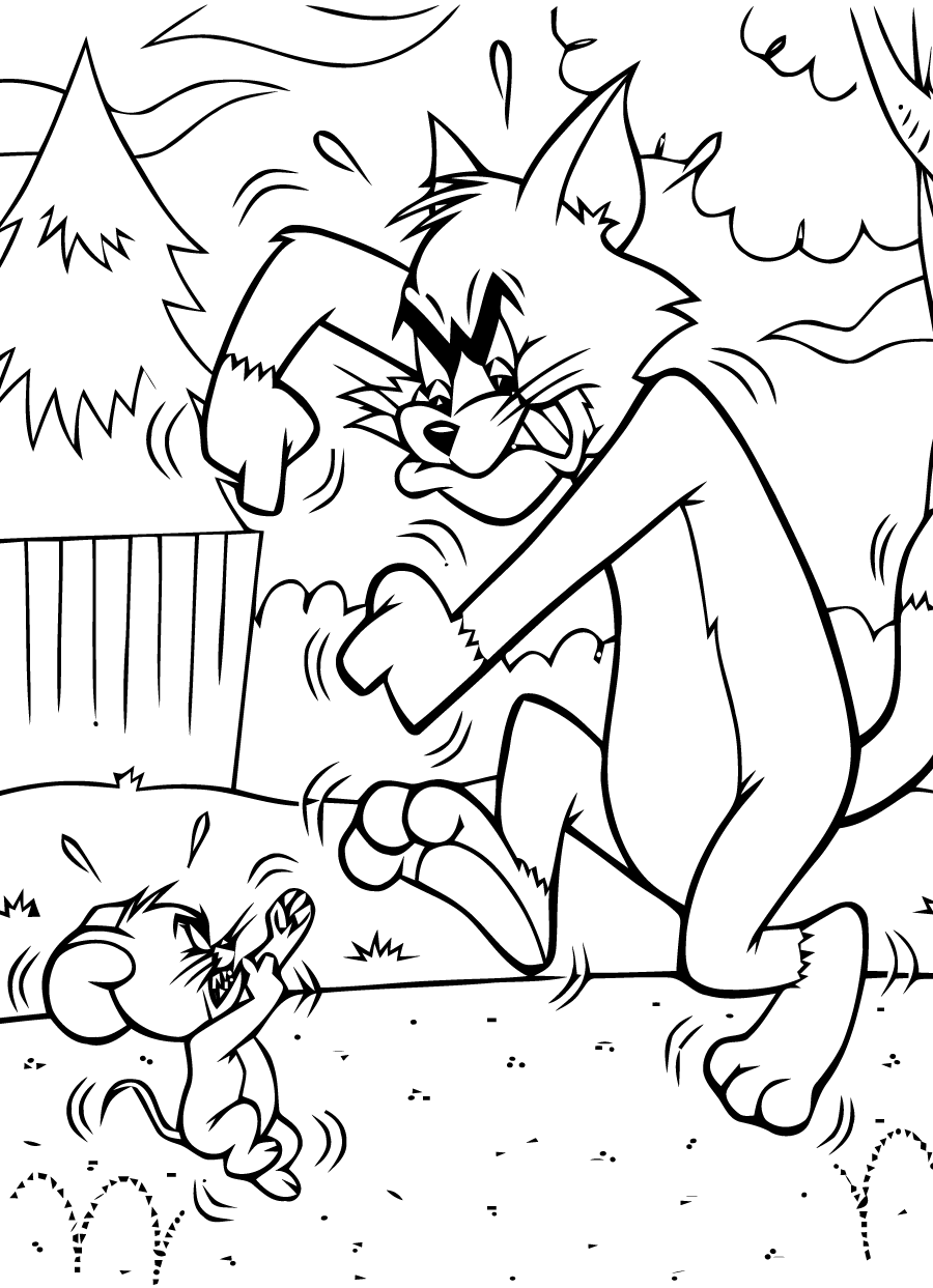 汤姆和杰瑞免费下载涂色画 (供儿童打印的彩页 : 猫和老鼠)
