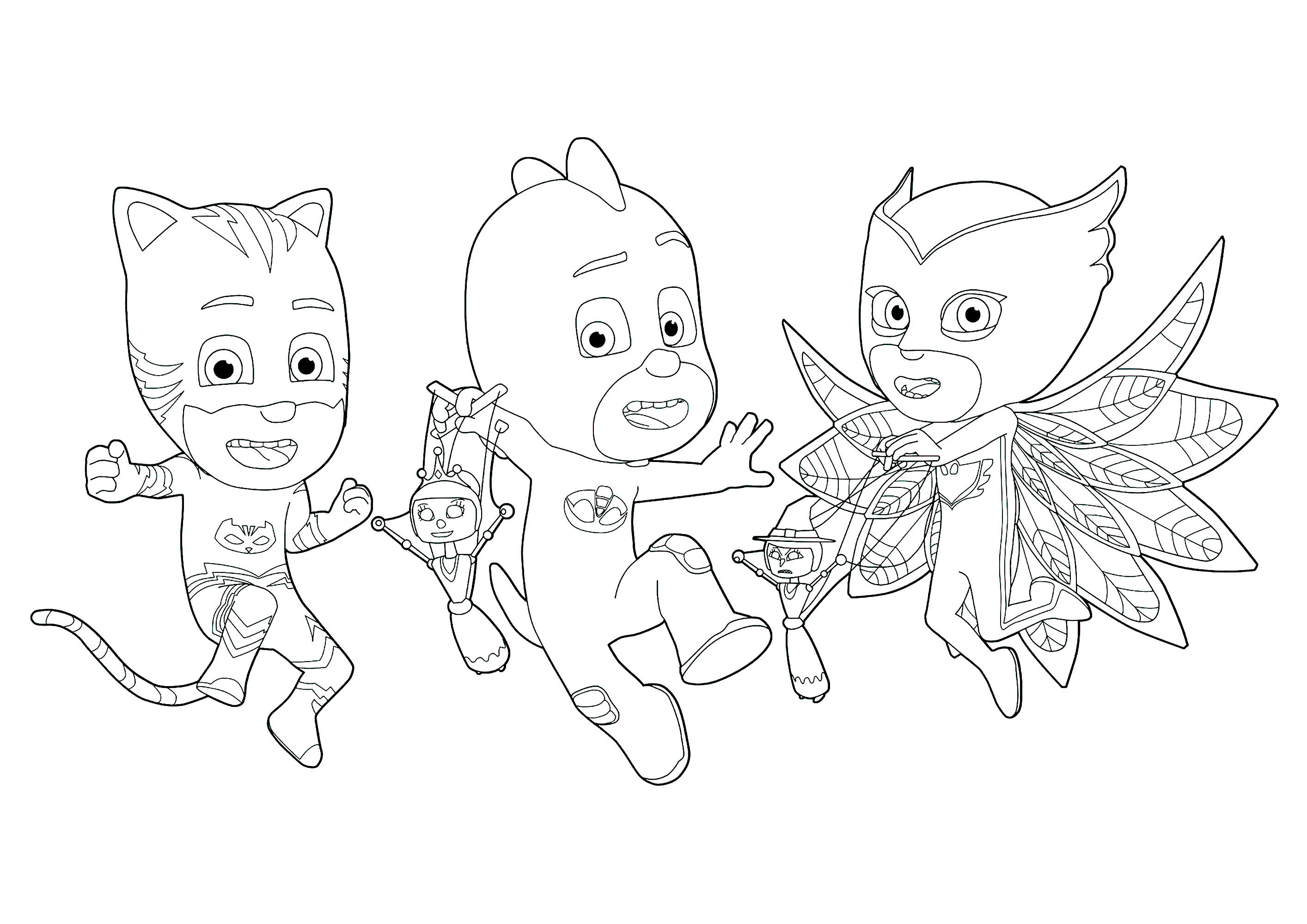 睡衣蒙面侠(PJ Masks):三位年轻的超级英雄 (供儿童打印的彩页 : 睡衣小英雄)