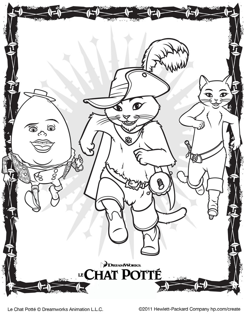 穿靴子的猫免费涂色画 (供儿童打印的彩页 : 穿靴子的猫)