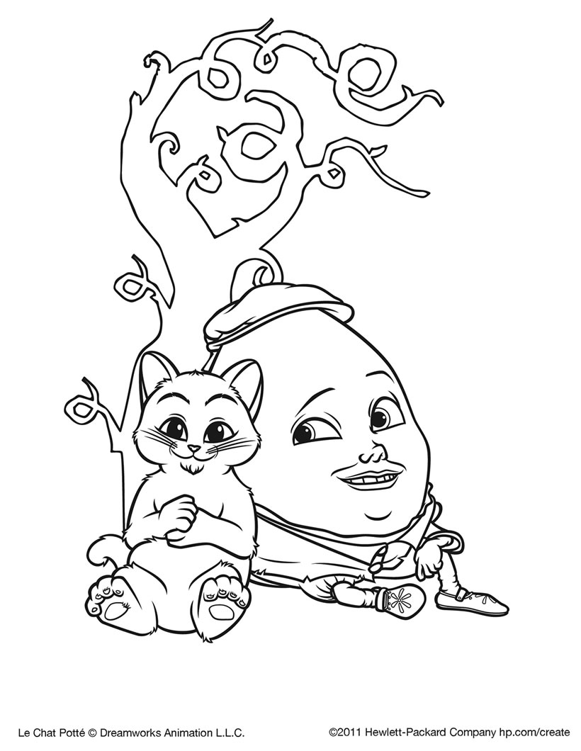 穿靴子的猫涂色画免费下载 (供儿童打印的彩页 : 穿靴子的猫)