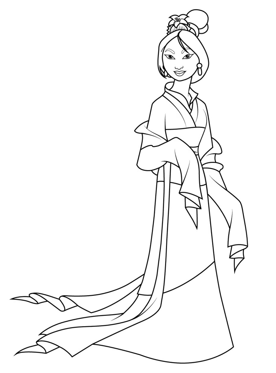木兰身着传统服饰 (供儿童打印的彩页 : 花木兰)