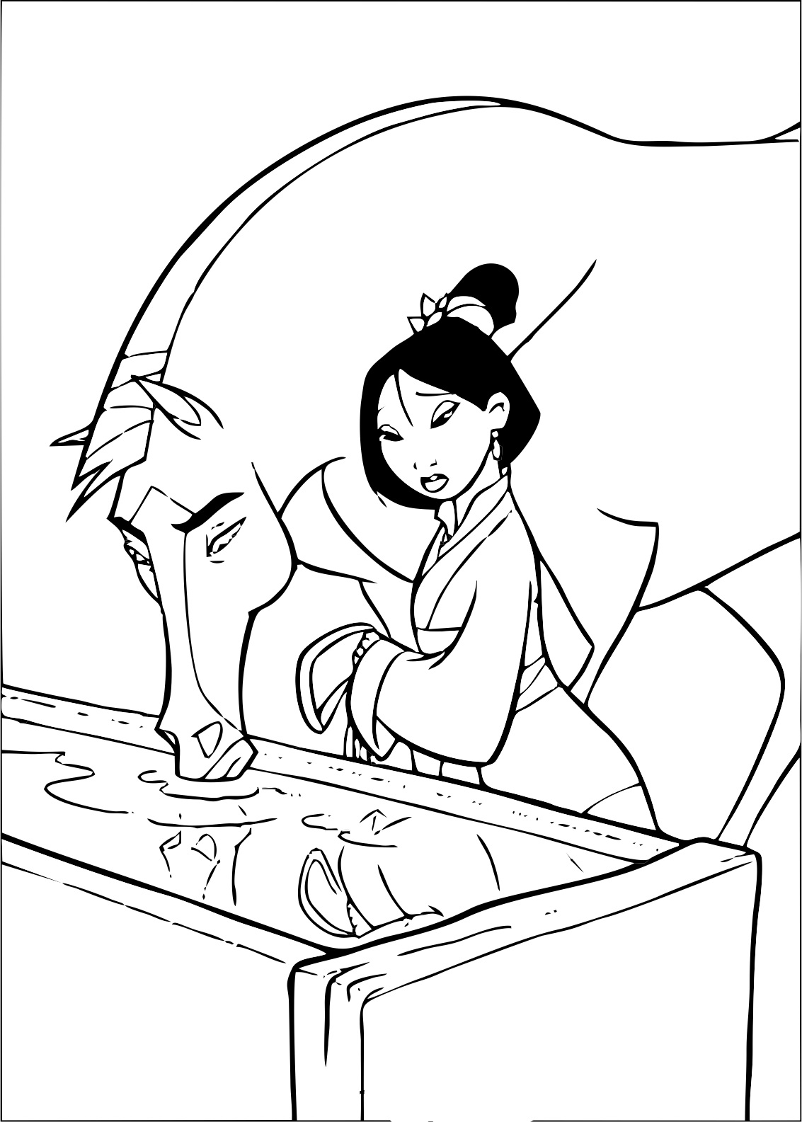 木兰图片打印和涂色 (供儿童打印的彩页 : 花木兰)