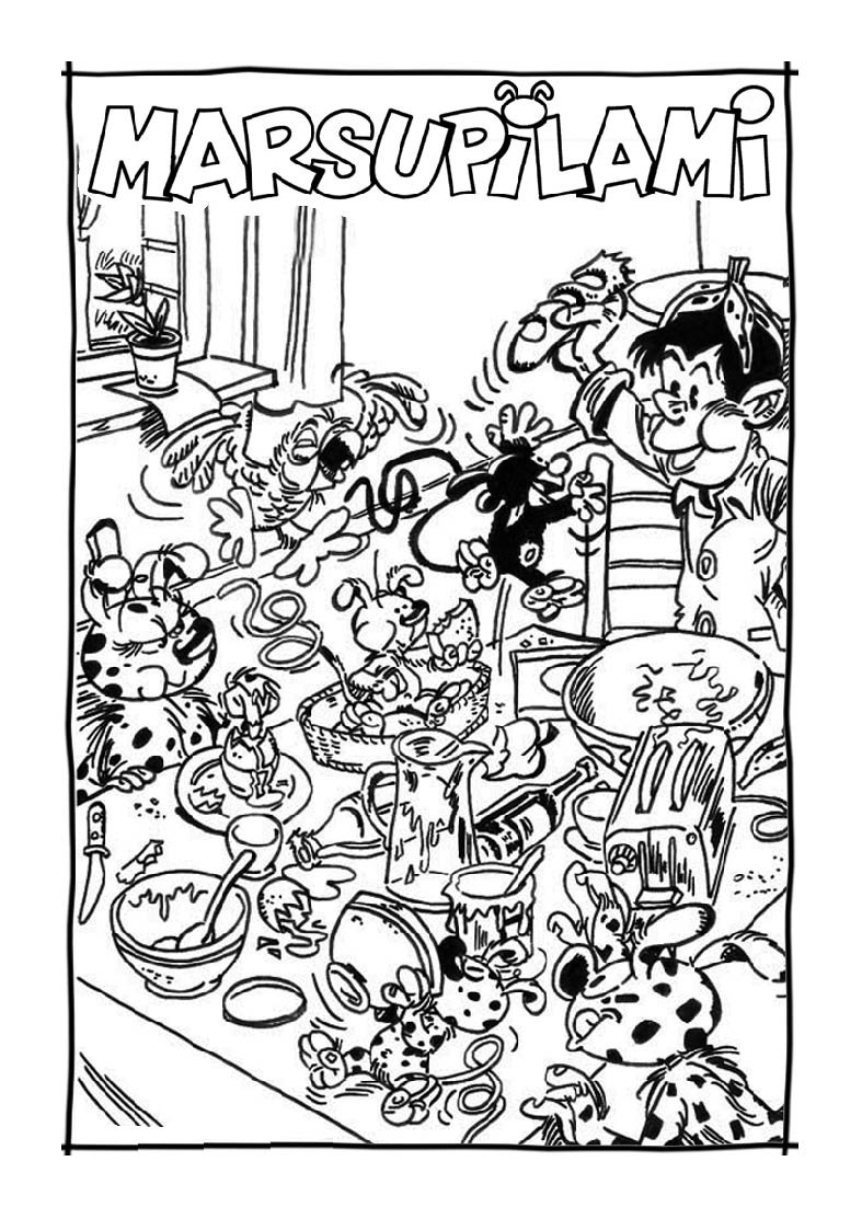 免费下载的Marsupilami填色图 (供儿童打印的彩页 : 马苏皮拉米)