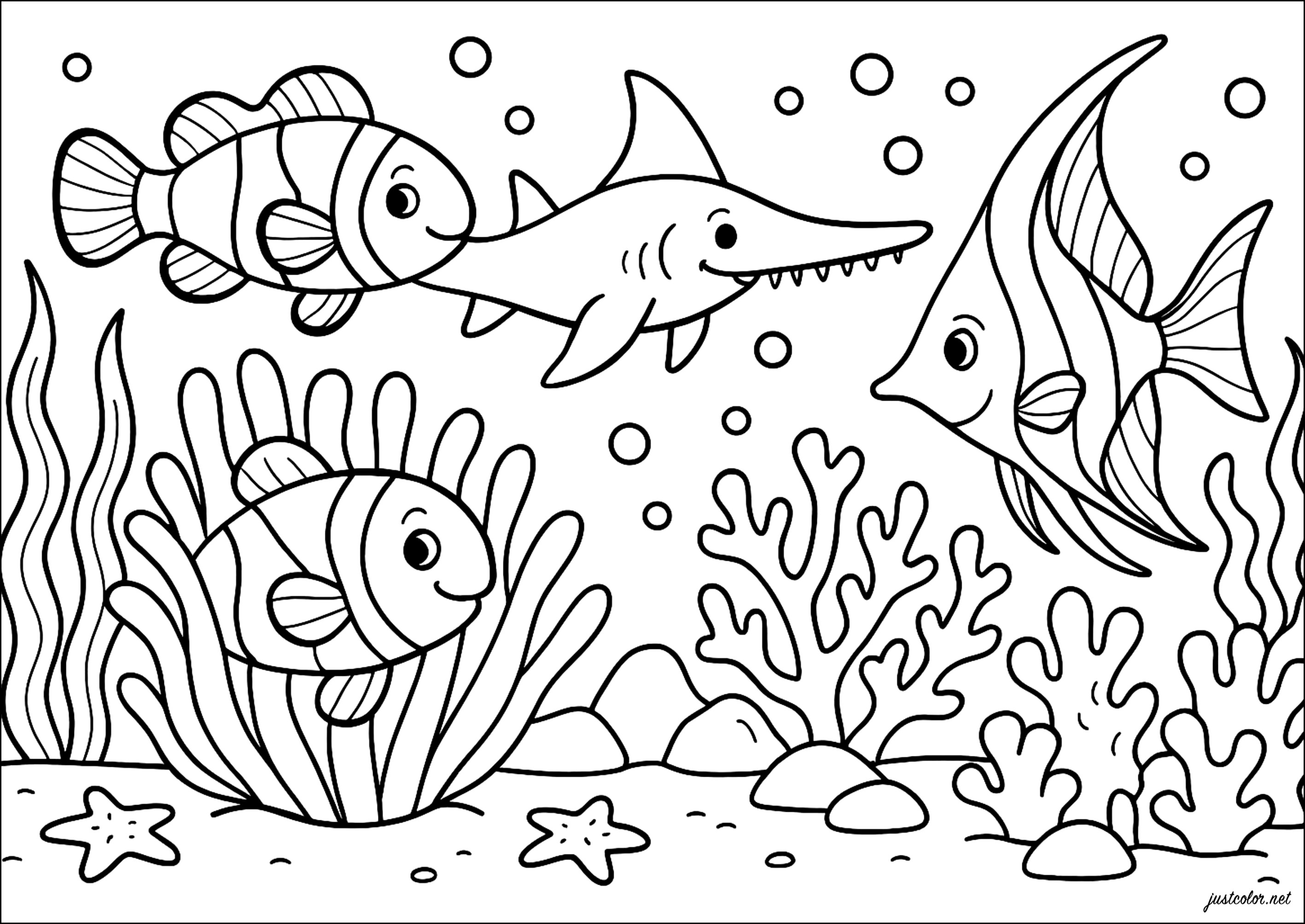魔法水族馆 (供儿童打印的彩页 : 鱼)