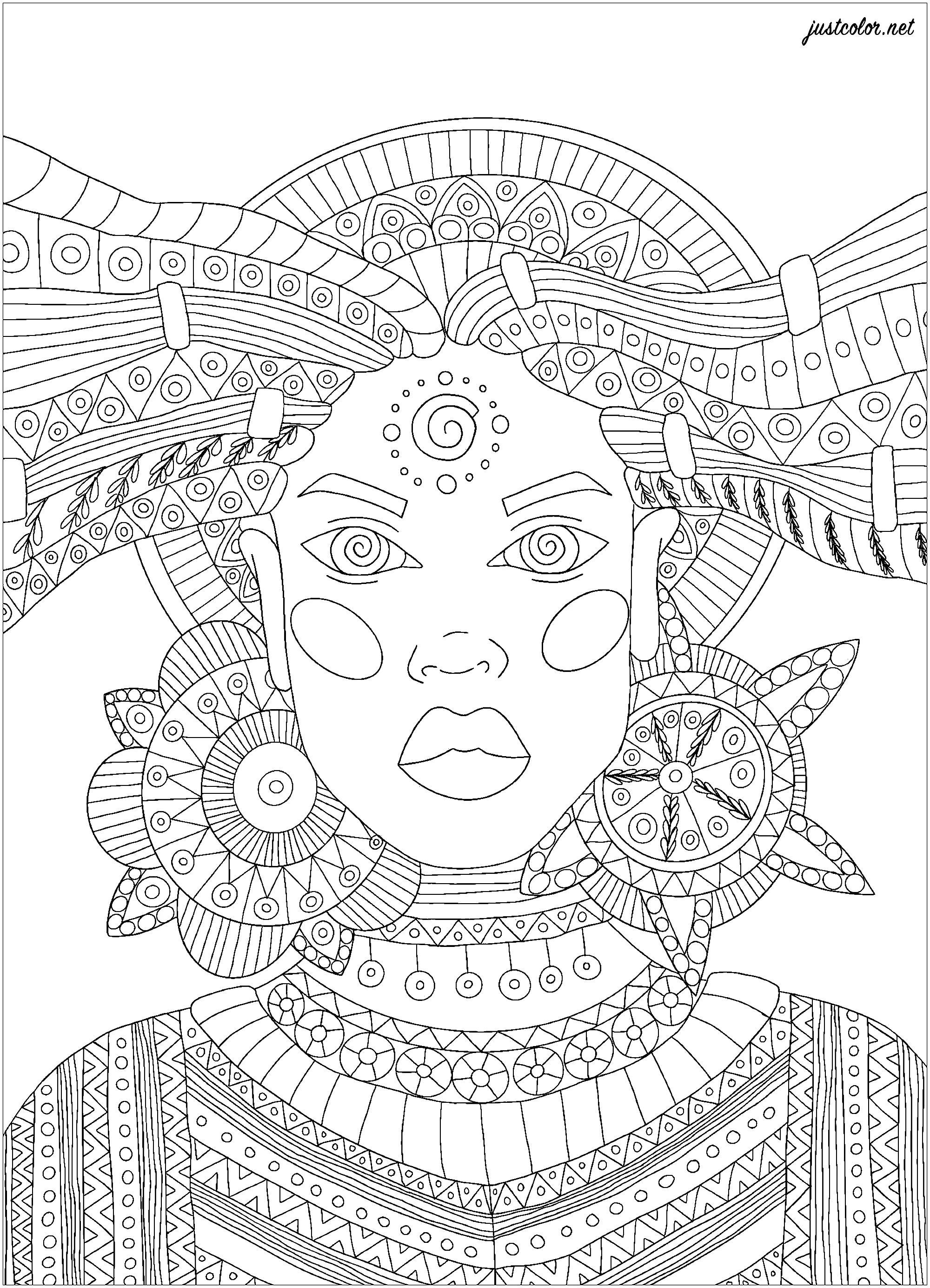 Hechicera africana (Página de África para imprimir para adultos)