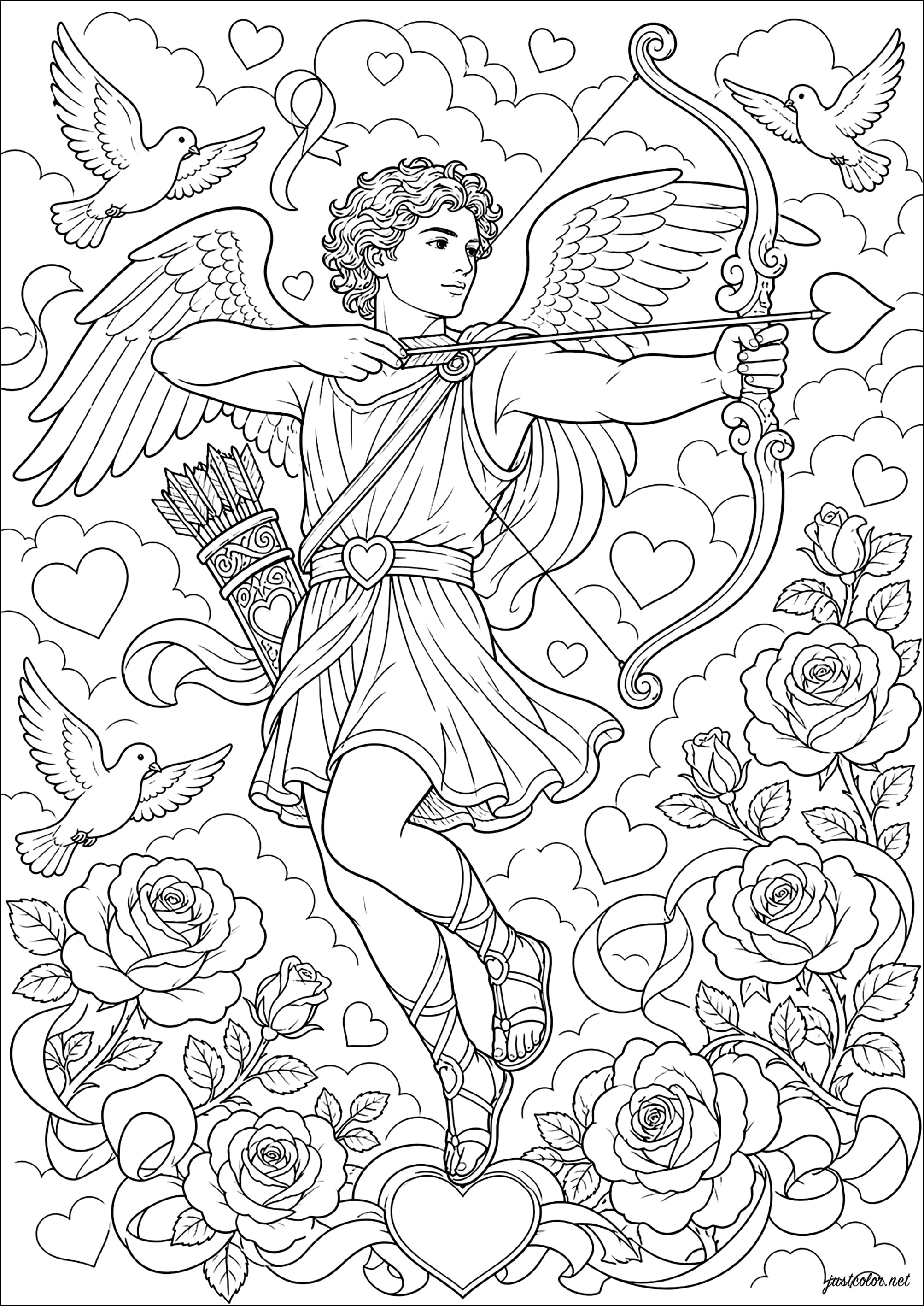 Eros, el dios griego del amor (Página de Antigua Grecia para imprimir para adultos)