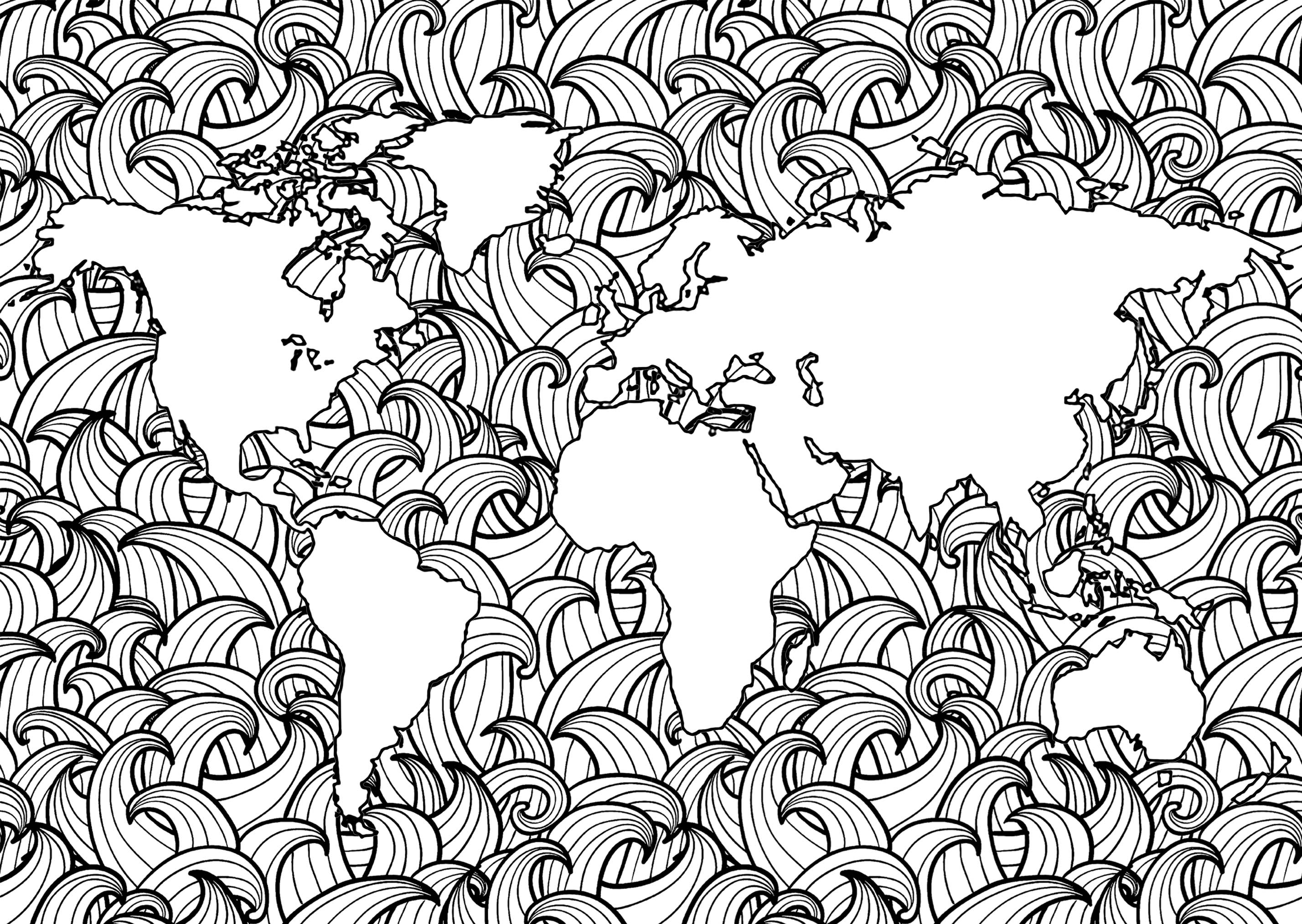 Planeta Tierra con complejos patrones de olas en los mares, Artista : Art'Isabelle