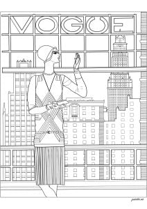 Página de Edificio para imprimir para adultos : Portada de la revista Vogue (1928)
