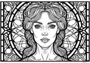 Rostro de mujer en una vidriera Art Déco (Página para imprimir)