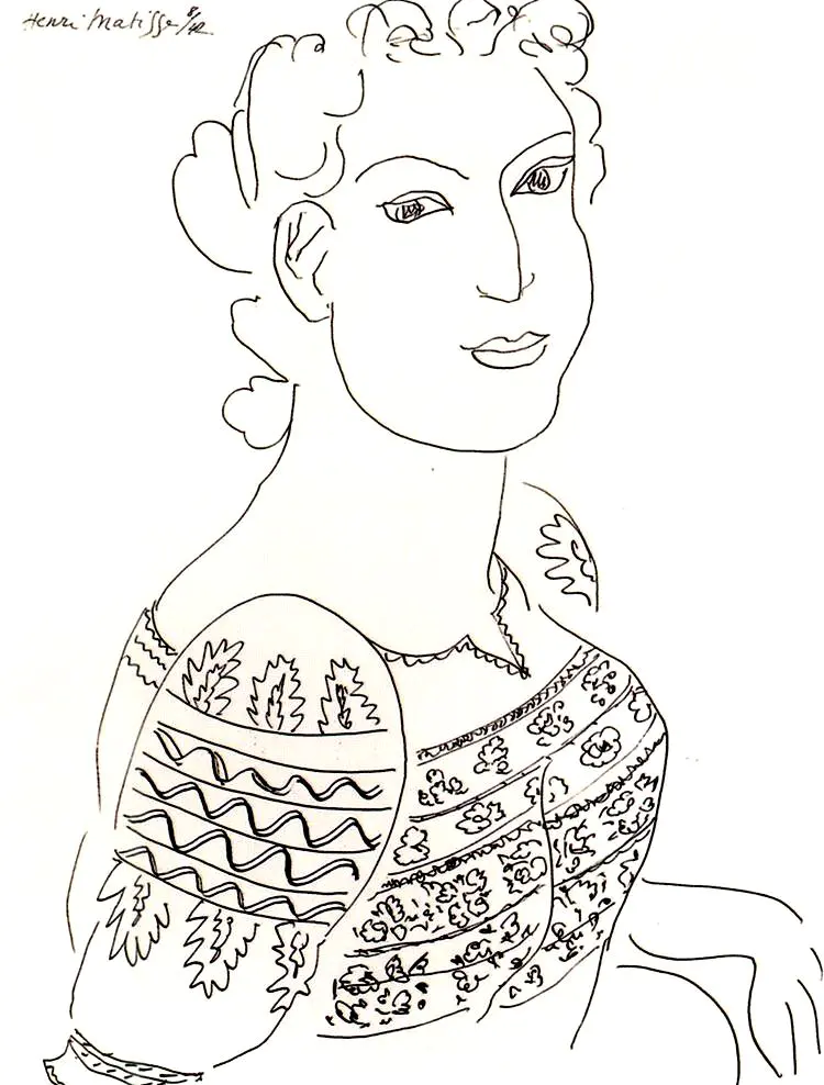 Dibujo de Henri Matisse: La blouse Roumaine - 1942 (Página de Obra de arte para imprimir para adultos)
