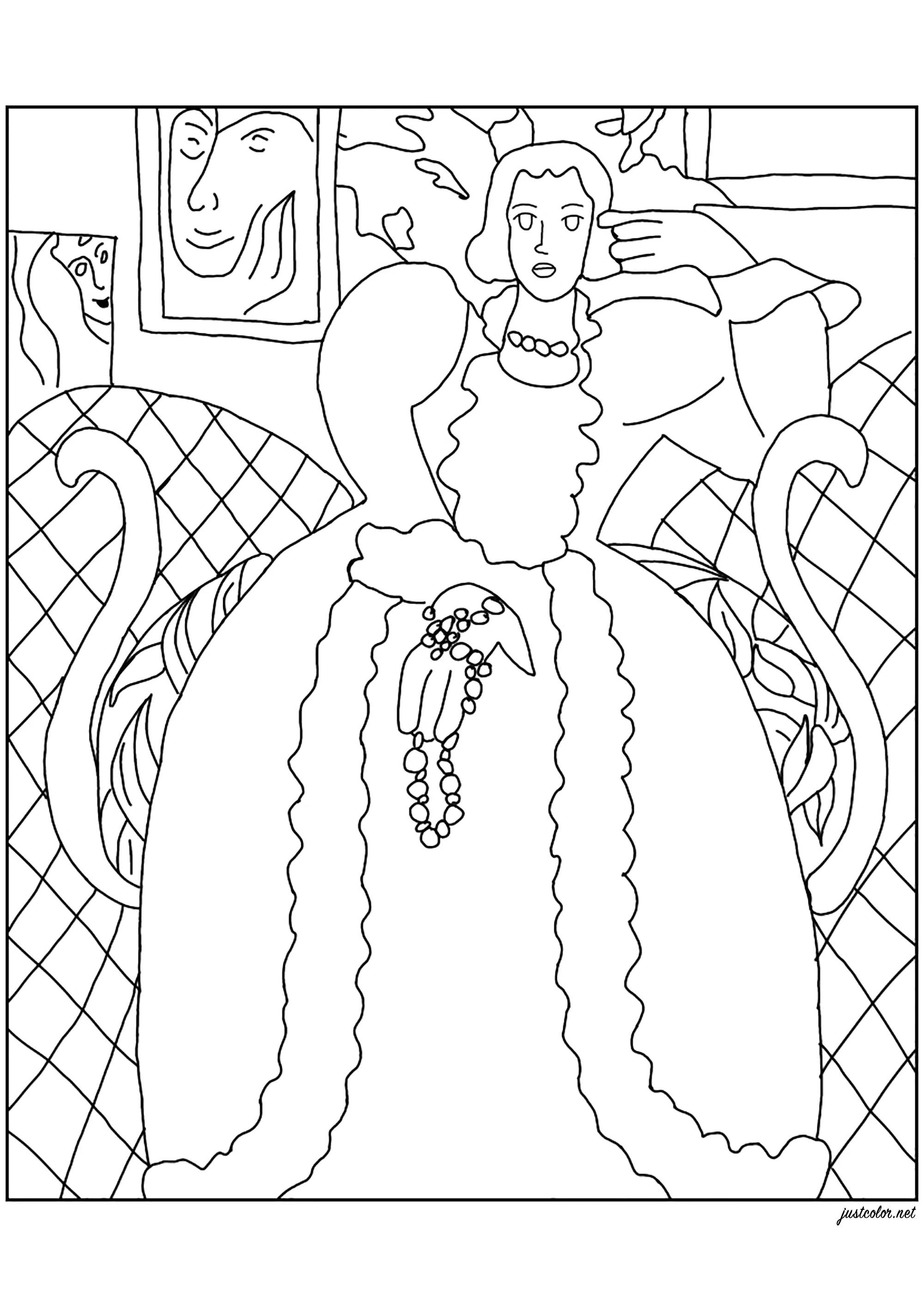 Henri Matisse - La gran bata azul y las mimosas (Página de Obra de arte para imprimir para adultos)