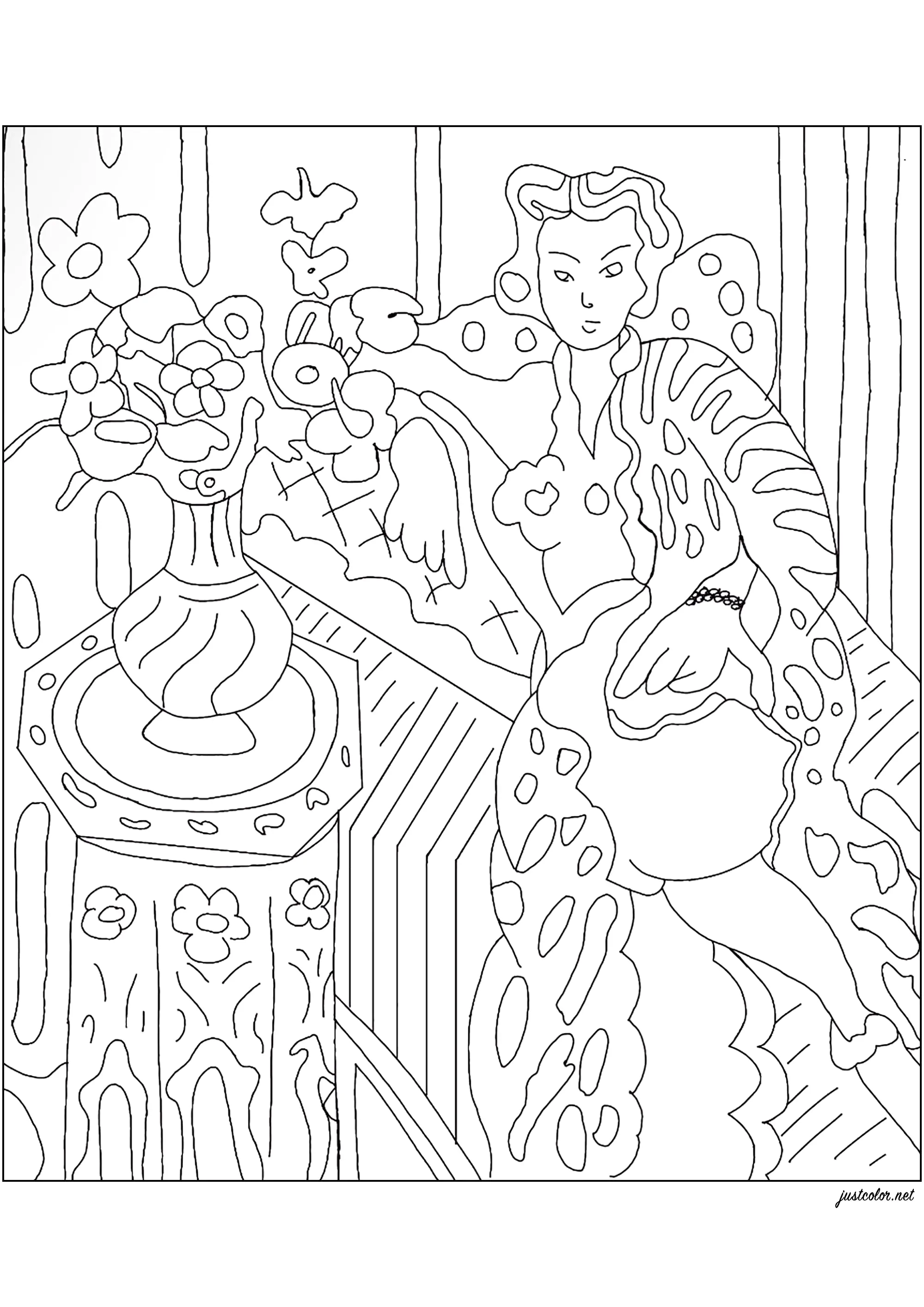 Henri Matisse - Odalisca con vestido persa amarillo (Página de Obra de arte para imprimir para adultos)