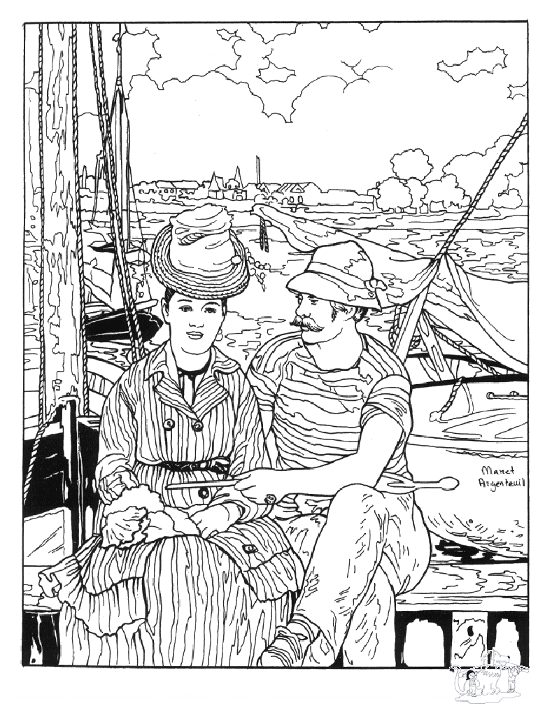 Negro & reproducción en blanco para imprimir y color de una obra maestra de Manet : Argenteuil Negro & reproducción en blanco para imprimir y color de una obra maestra de Manet : Argenteuil