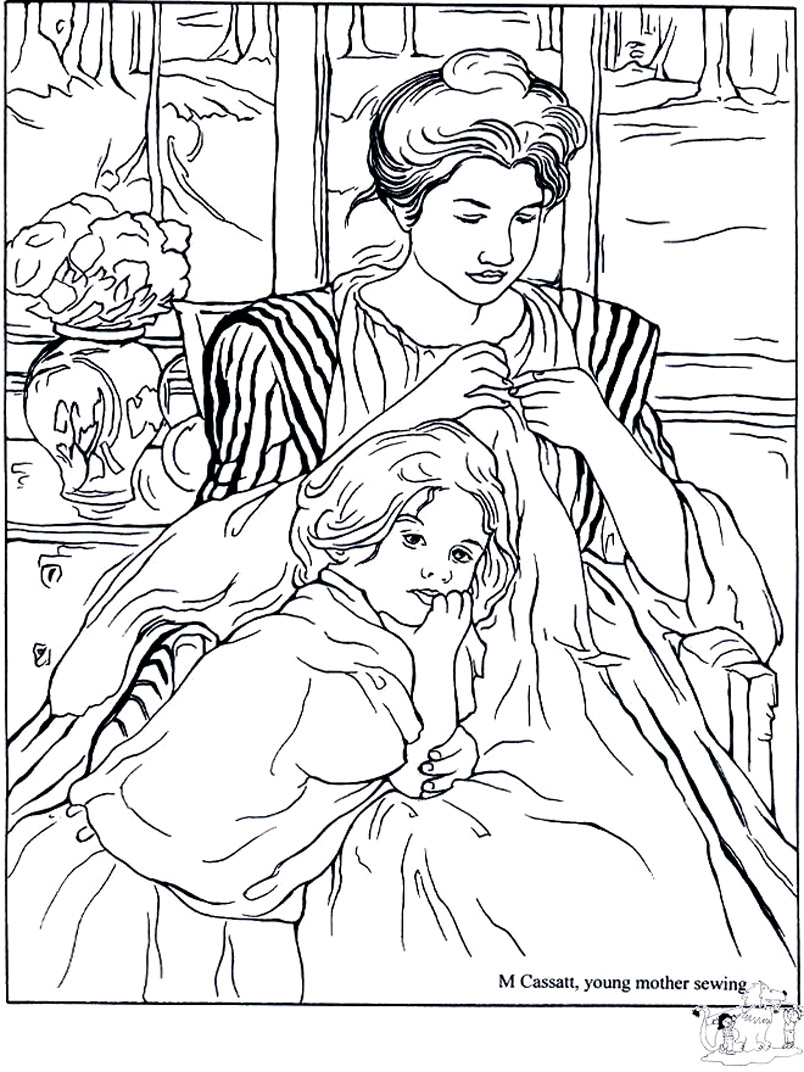 Mary cassatt   joven madre cosiendo - Esta imagen contiene : Mary Cassatt