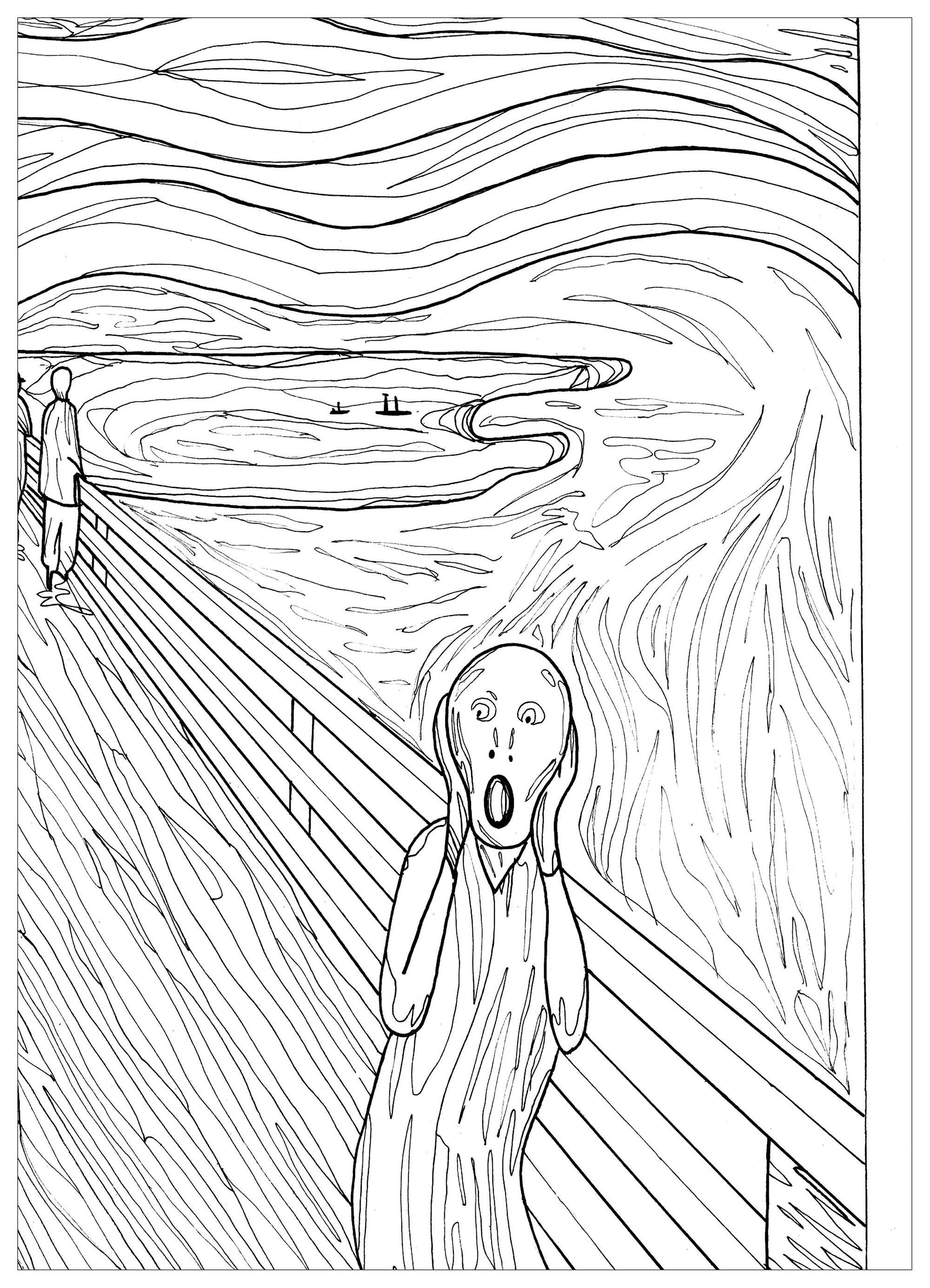 'El grito' de Edvard Munch le dará escalofríos. ¿Sabías que...? El director Wes Craven se inspiró en El grito de Munch cuando concibió la idea de la inquietante máscara que aparece a lo largo de su película de terror de 1996 Scream, protagonizada por Drew Barrymore, Courtney Cox y Neve Campbell, Artista : Pauline   Artista : Pauline