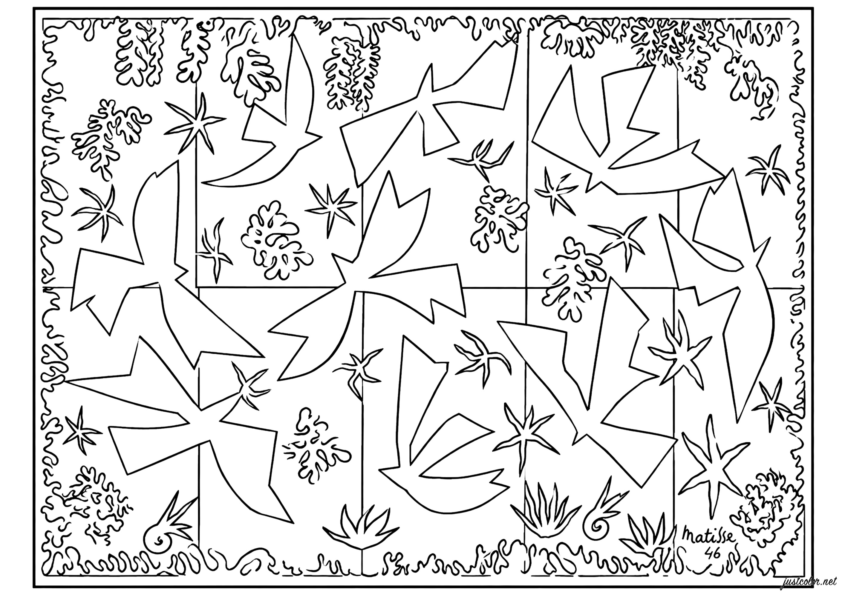 Henri Matisse - Polinesia, el Cielo (1946) (Página de Obra de arte para imprimir para adultos)