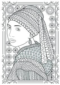 Colorear de La joven de la perla (Página de Obra de arte  para imprimir)