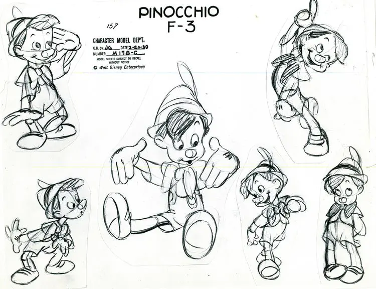 Croquis de Pinocho (Disney) (Página Return to childhood para imprimir para adultos)