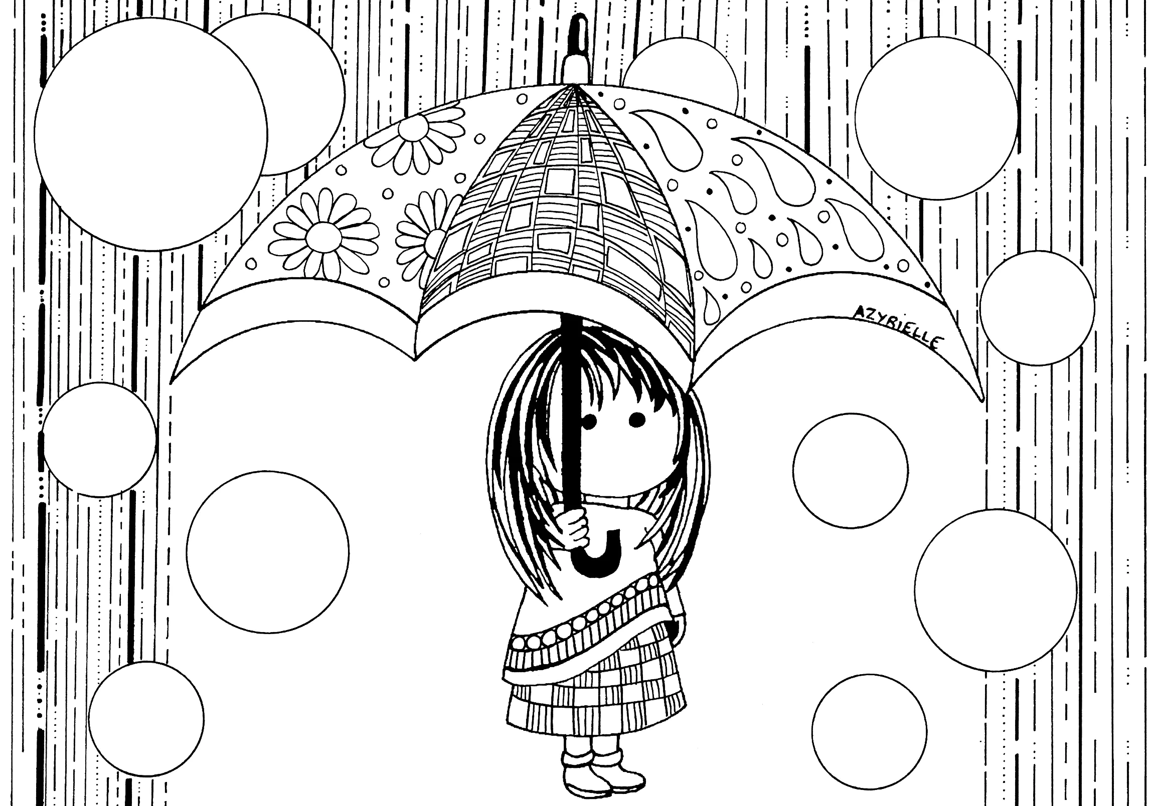 Niña pequeña en la lluvia (Página Return To Childhood para imprimir para adultos)