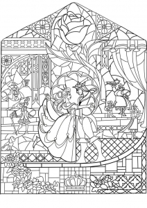 Príncipe y princesa en una página para colorear que combina Art Nouveau y el mundo Disney