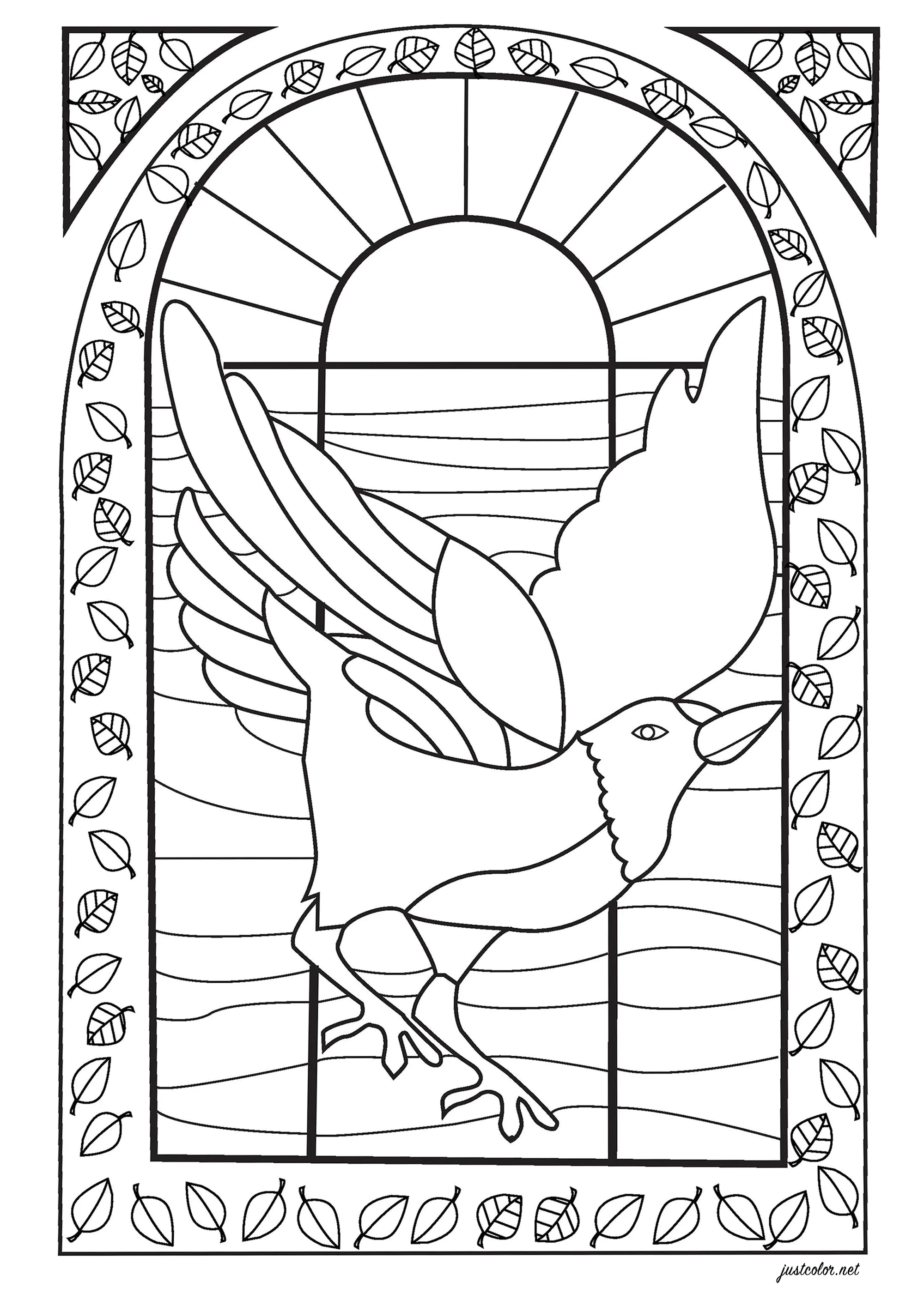 Pájaro en una vidriera (Página de Aves para imprimir para adultos)