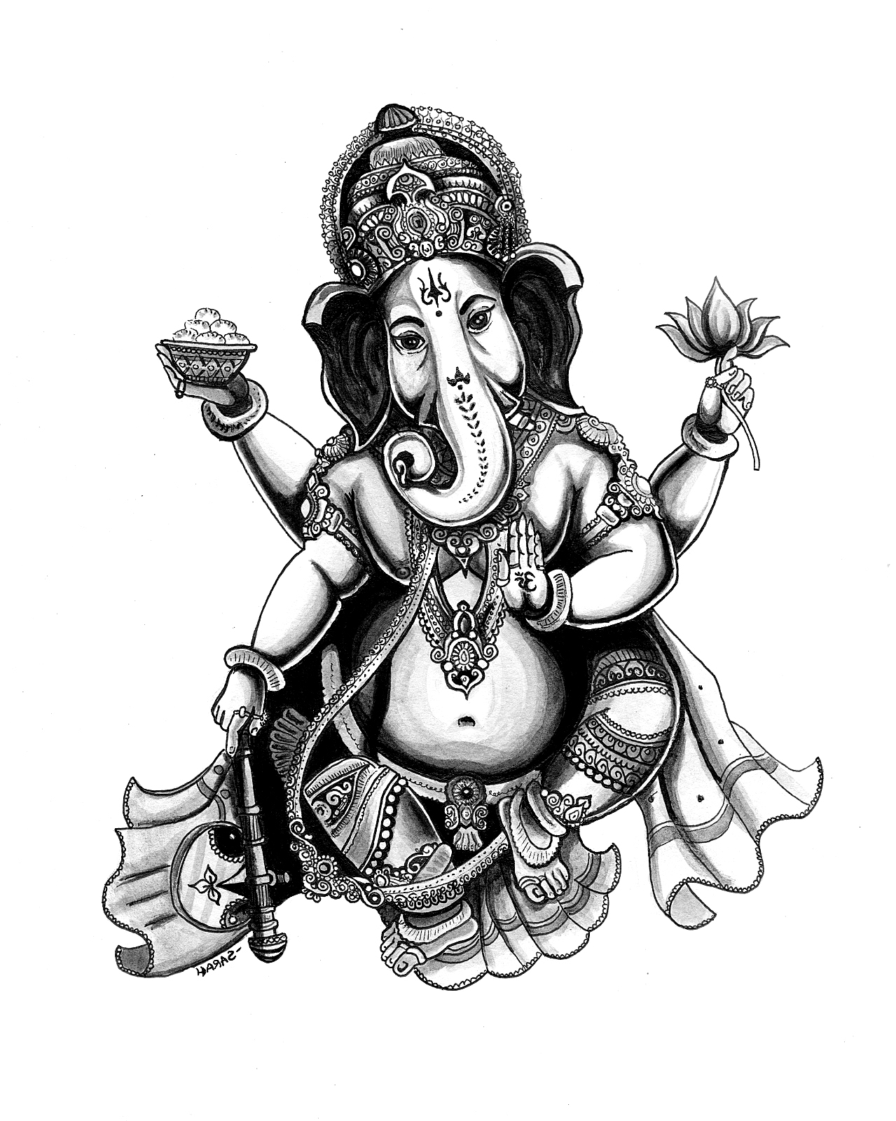 Página para colorear de Ganesha, Dios de la sabiduría, la conciencia y la inteligencia