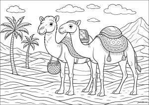 Caravana del Desierto (Página de Camellos & dromedarios  para imprimir)