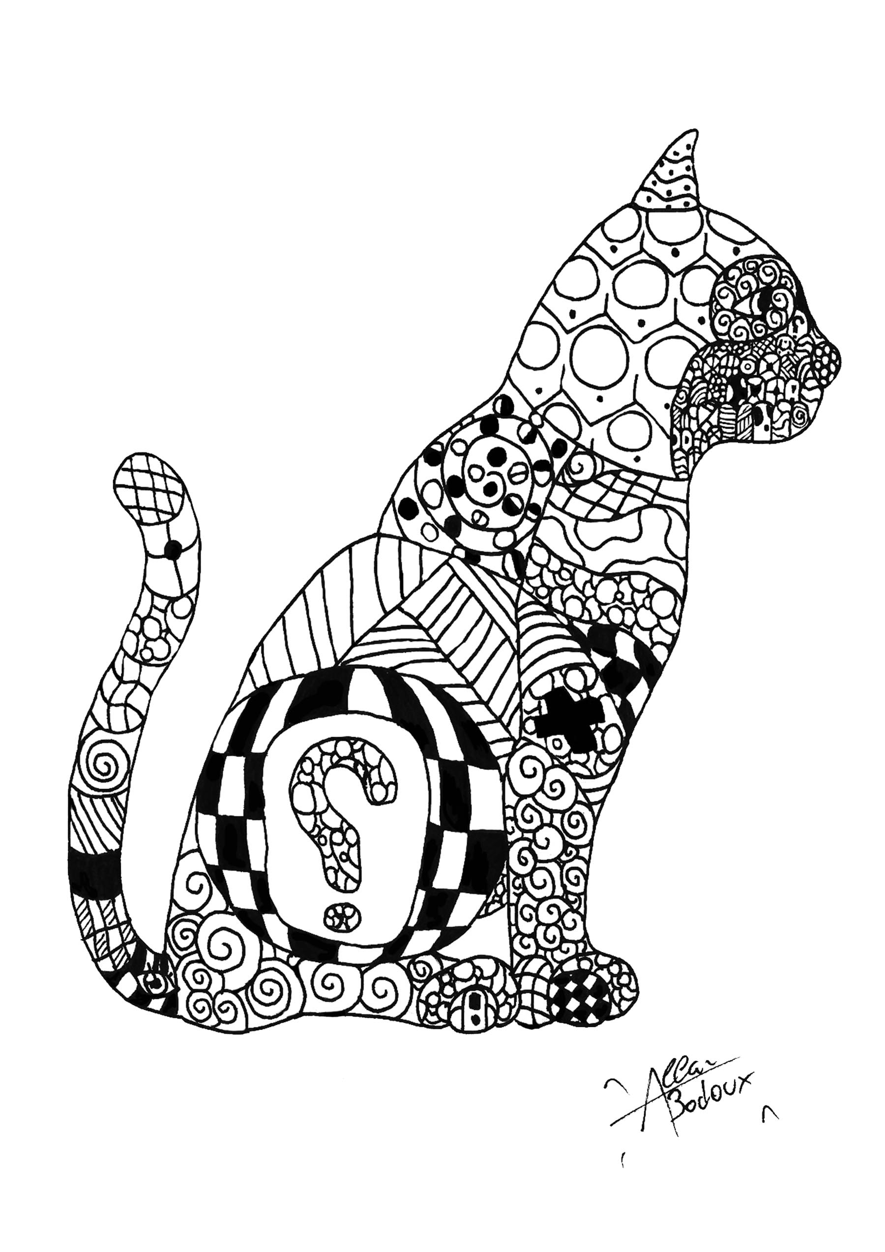 Colorear para adultos  : Gatos - 1, Artista : Allan