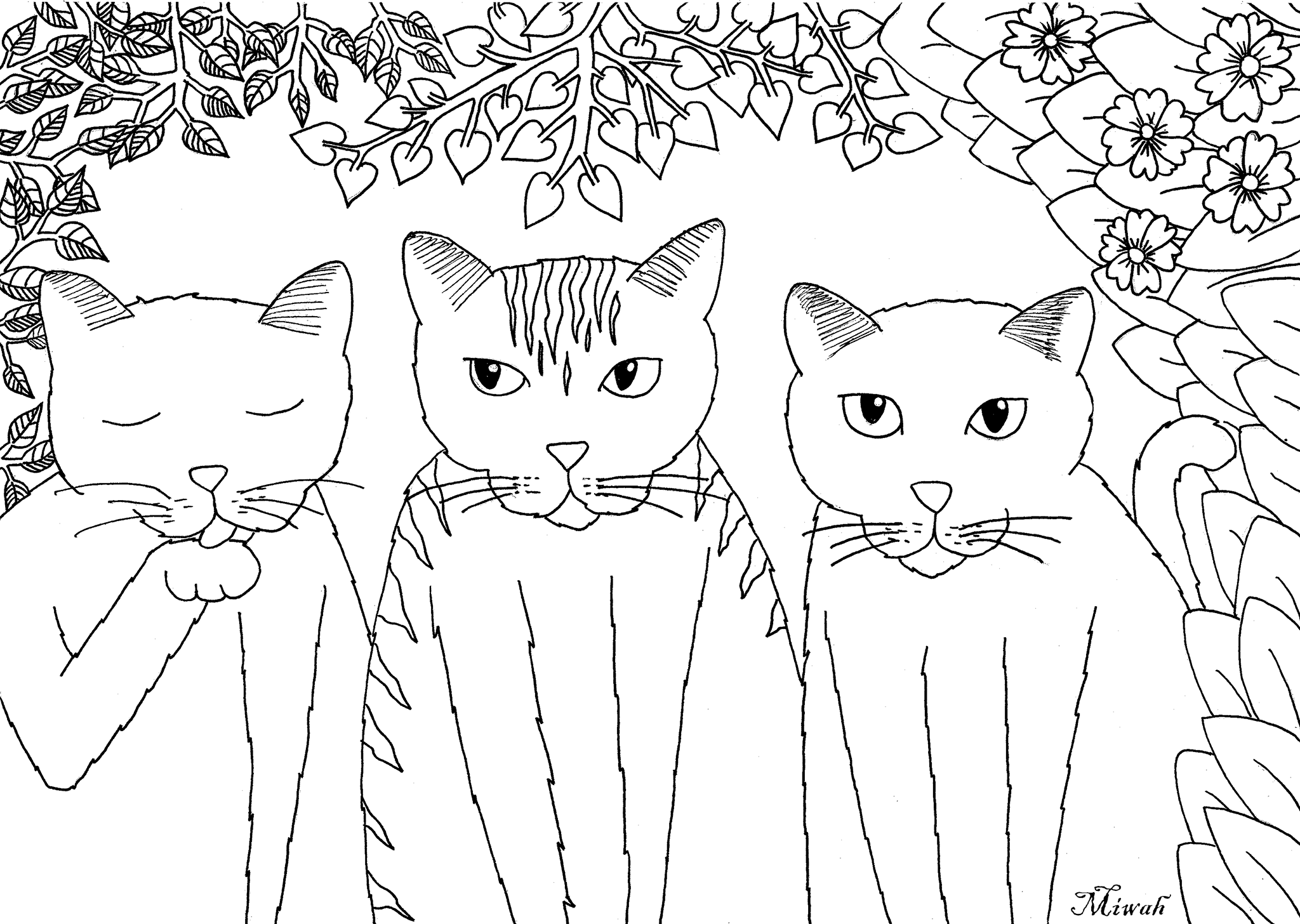 Colorear para adultos  : Gatos - 11, Artista : Miwah