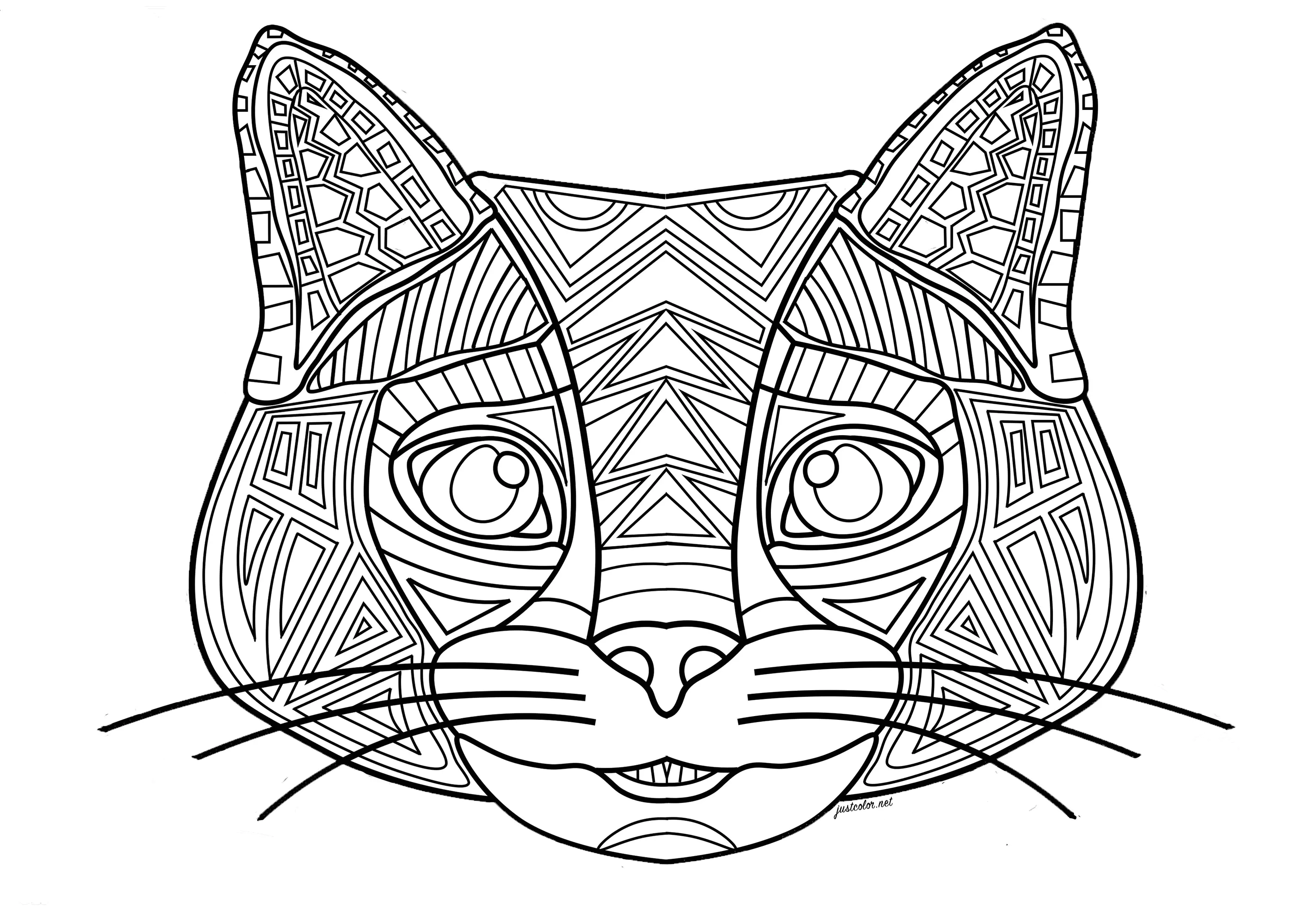 Cabeza de gato formada por líneas regulares (Página para imprimir para adultos)