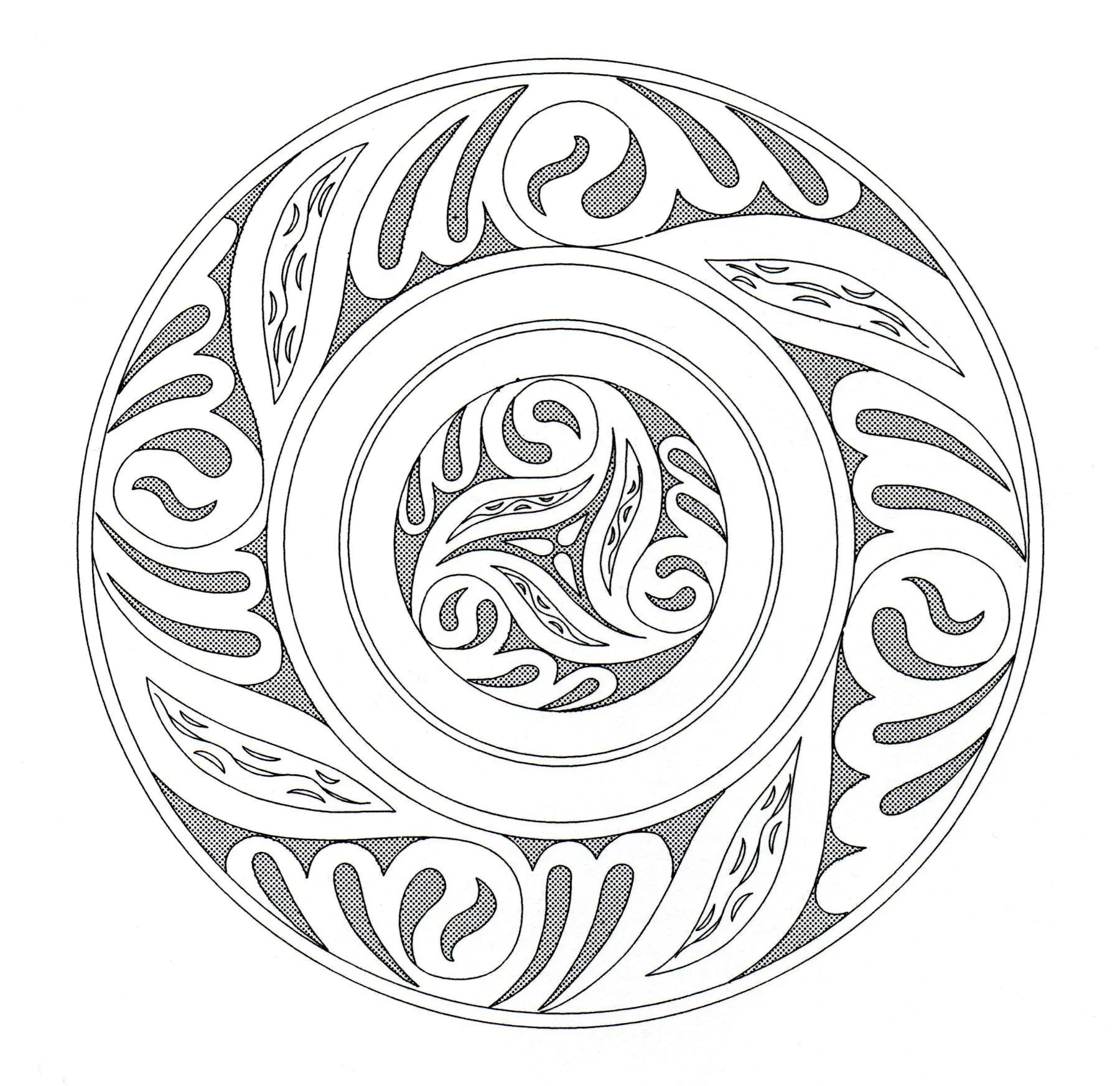 Baile circular celta con espirales entrelazadas (Página de El Arte Celta para imprimir para adultos)