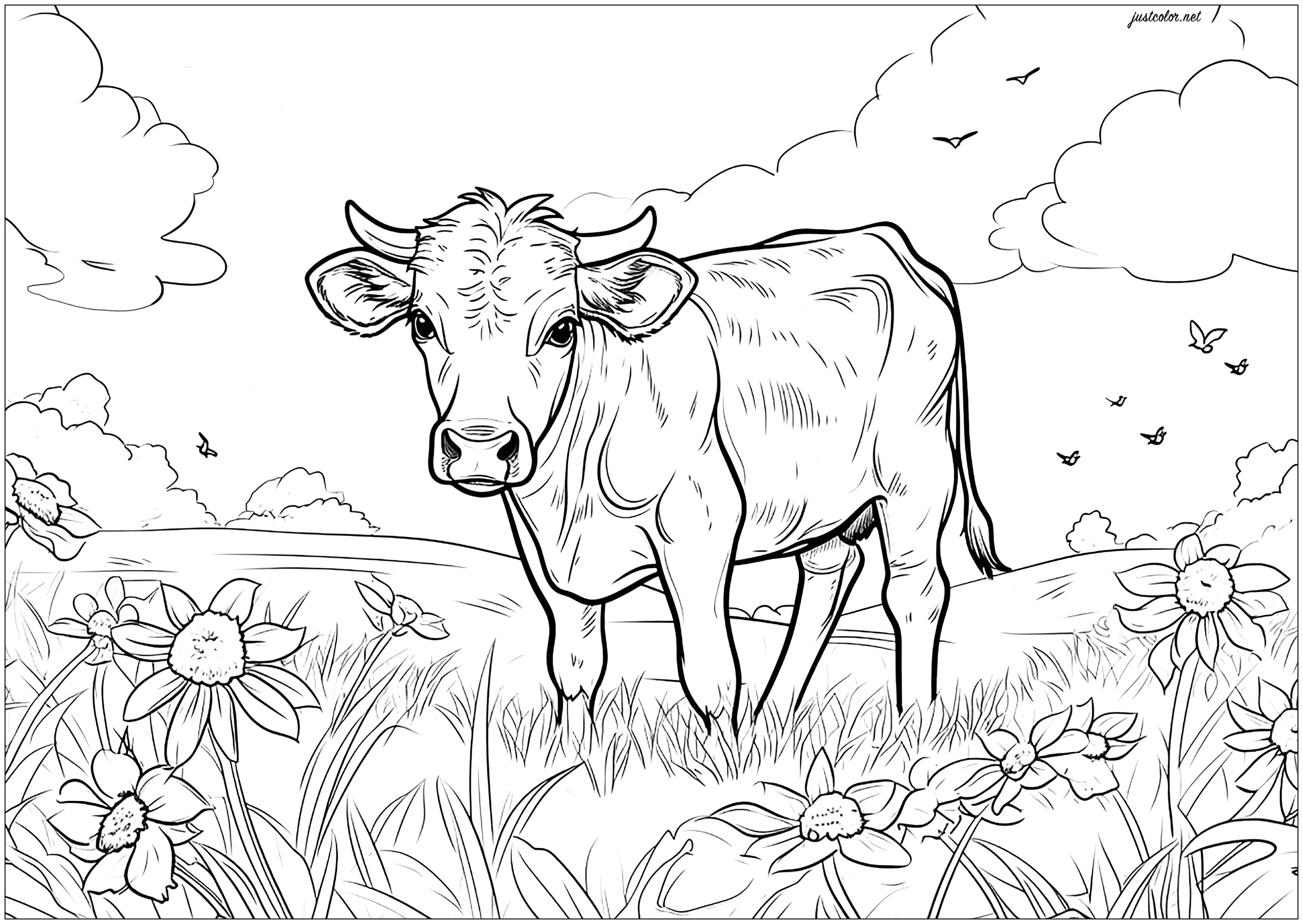 Vaca en el campo - 5 (Página para imprimir para adultos)