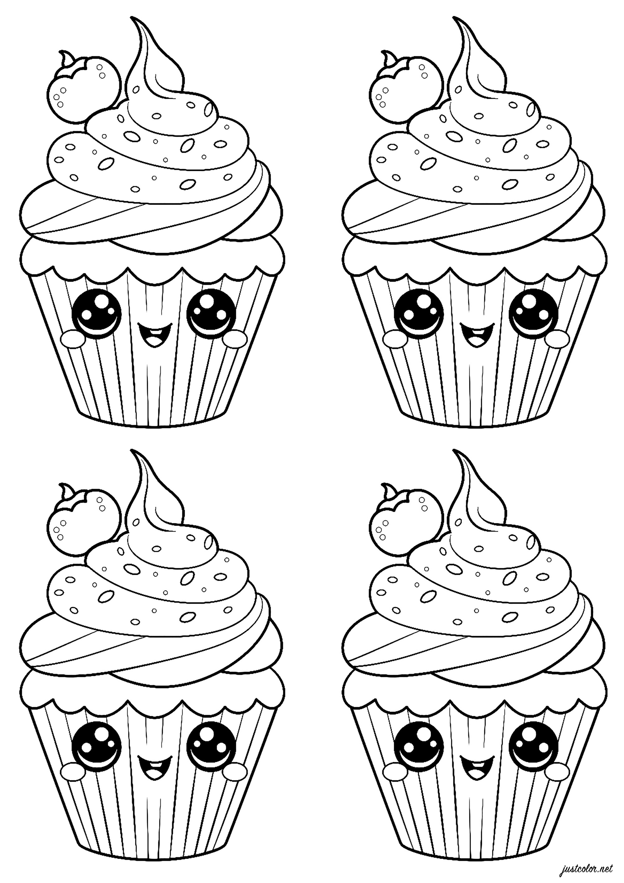 Cuatro lindos cupcakes. Colorea estos bonitos pasteles Cuatro lindos cupcakes. Colorea estos bonitos pasteles