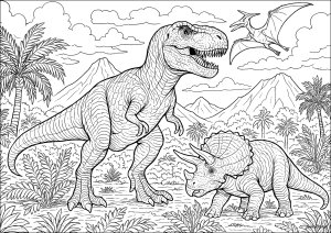 Encuentro jurásico entre depredadores gigantes (Página de Dinosaurios para imprimir)