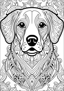 Página de para imprimir para adultos : Perro con bonitos dibujos