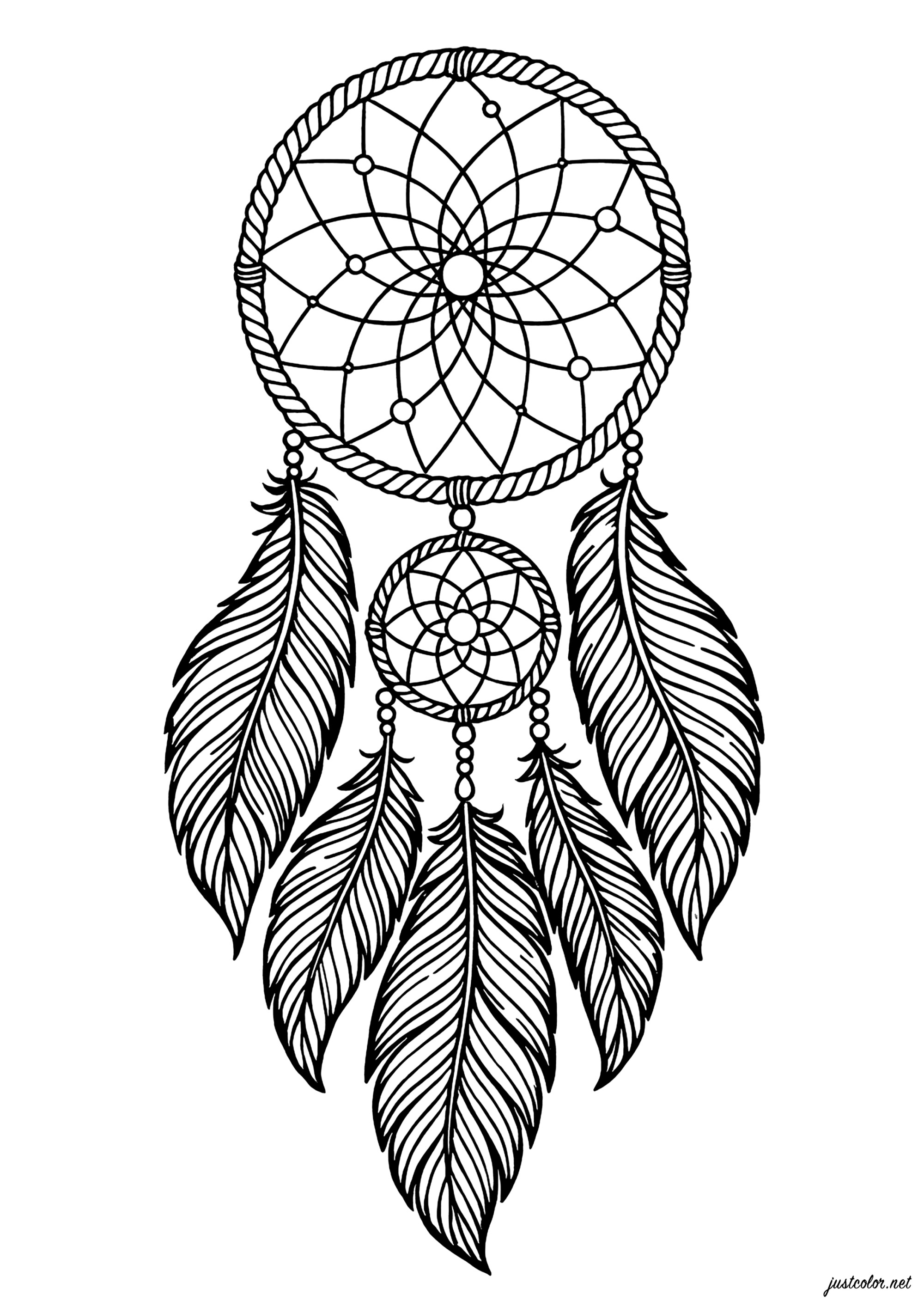 Sinfonía Cautivadora de Plumas Etéreas (Página de Atrapasueños para imprimir para adultos)