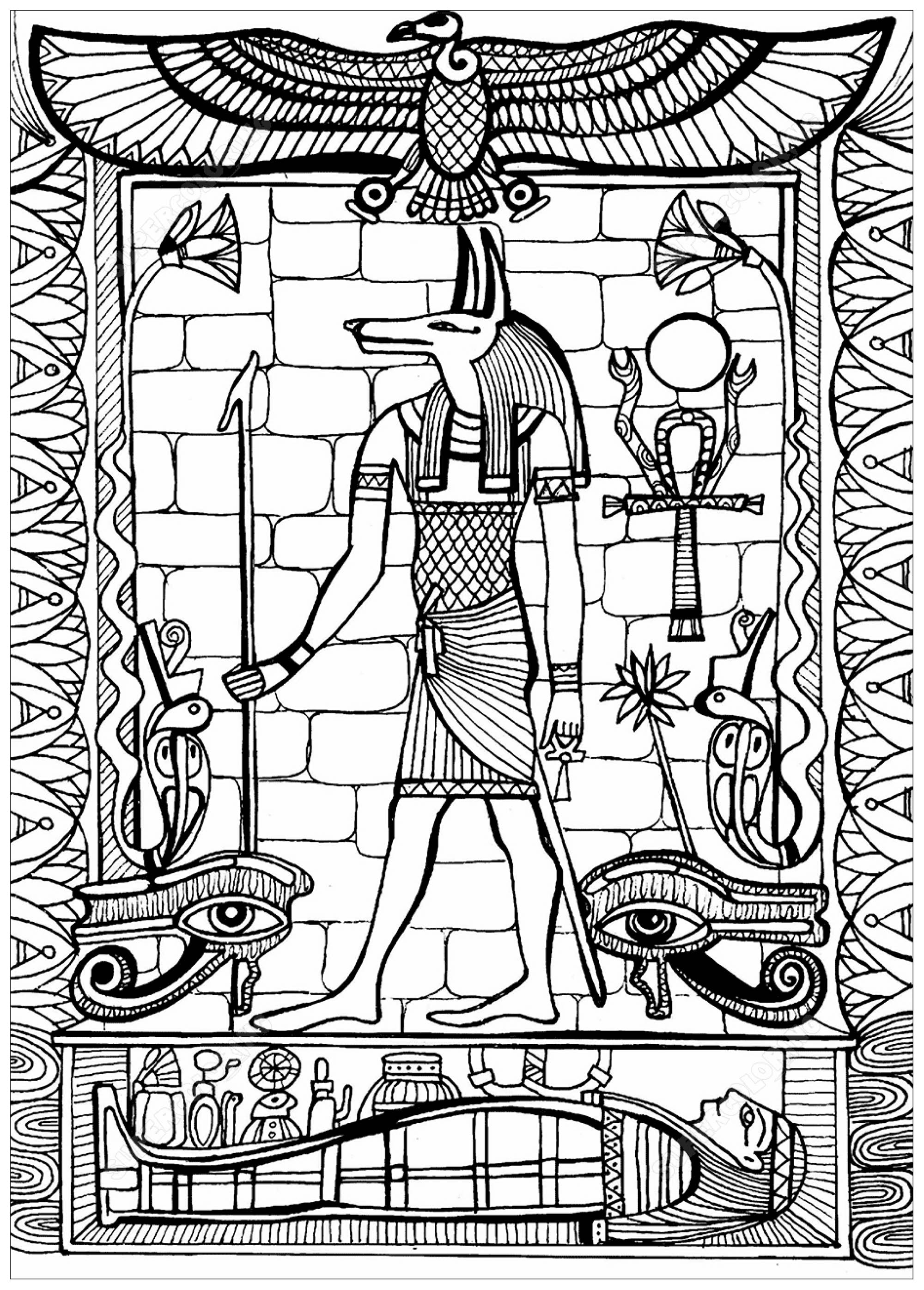 Anubis, dios asociado al más allá en la antigua religión egipcia, generalmente representado como un canino