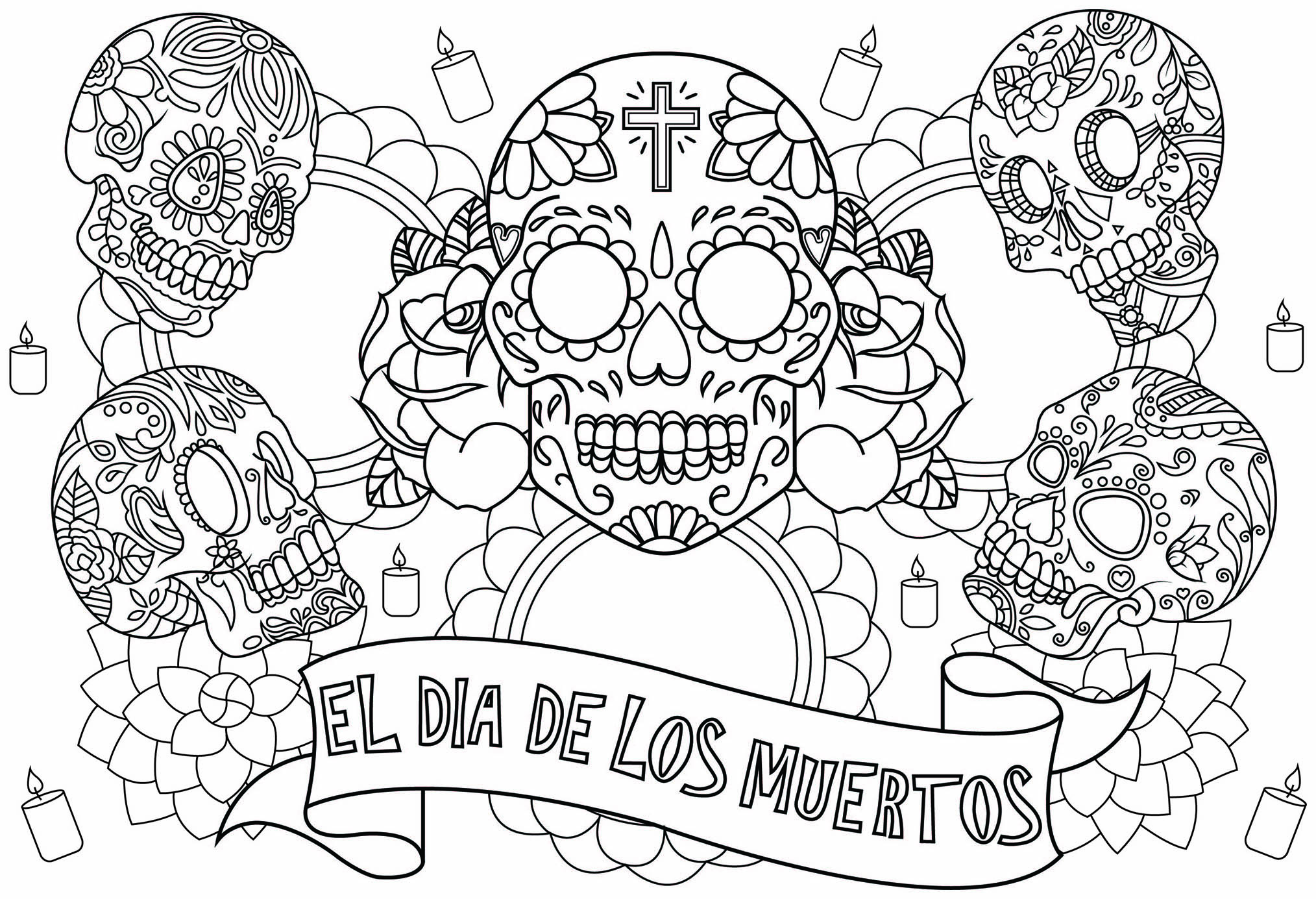 Colorear para adultos  : El Día De Los Muertos - 1, Artista : Lucie