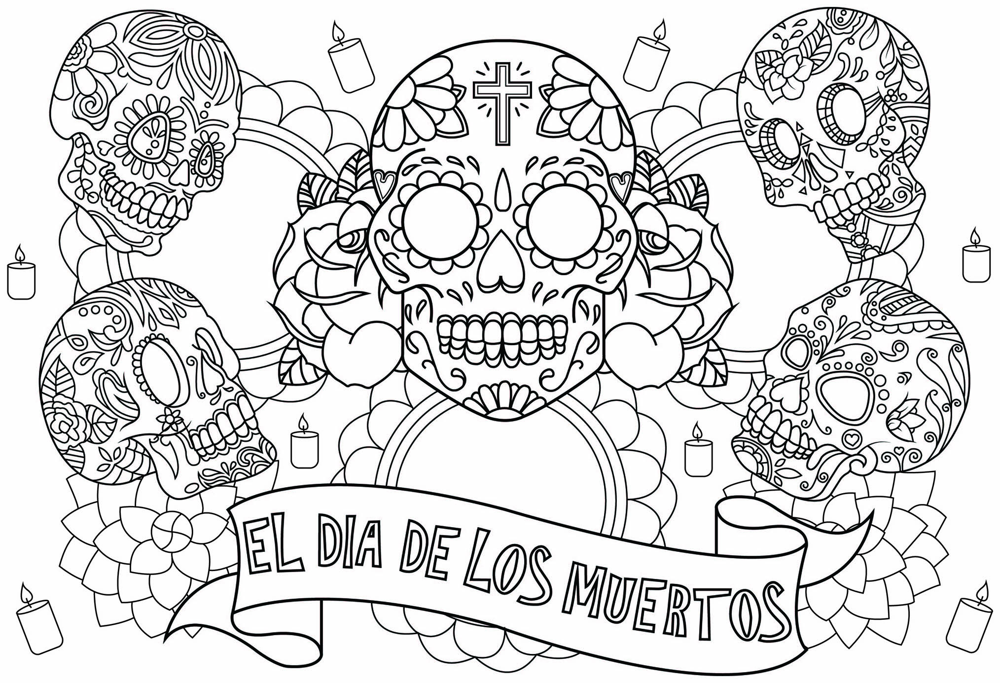 El-dia-de-los-muertos-37717 - El Día De Los Muertos - Colorear para Adultos