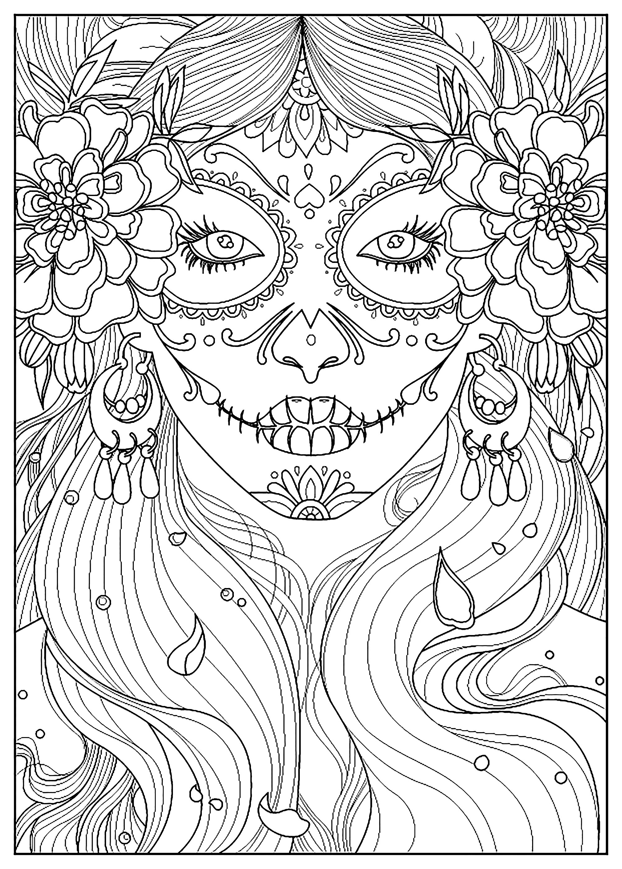 Página para colorear de maquillaje del Día de los Muertos, Artista : Juline